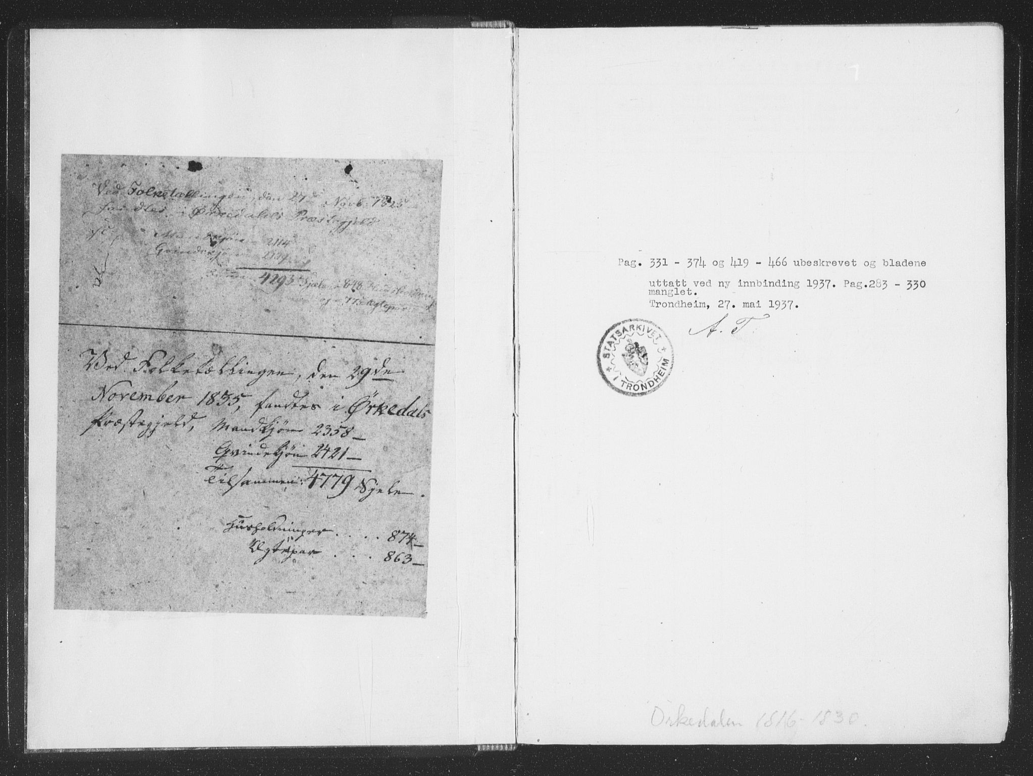 Ministerialprotokoller, klokkerbøker og fødselsregistre - Sør-Trøndelag, SAT/A-1456/668/L0816: Parish register (copy) no. 668C05, 1816-1893
