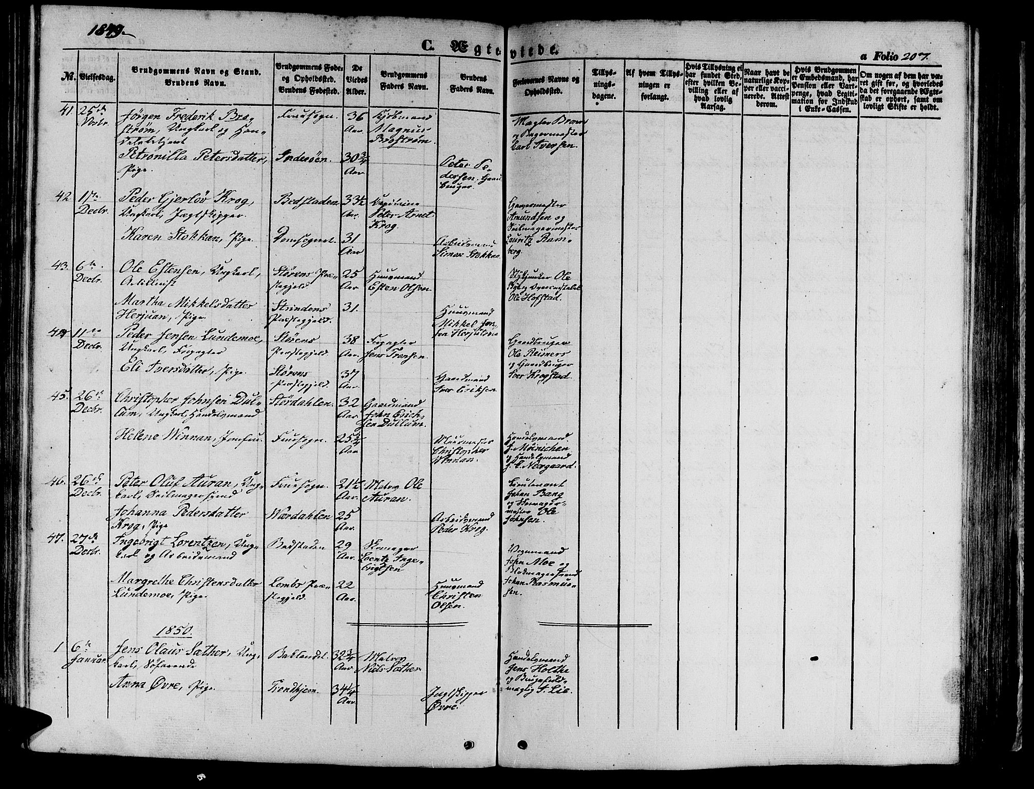 Ministerialprotokoller, klokkerbøker og fødselsregistre - Sør-Trøndelag, SAT/A-1456/602/L0137: Parish register (copy) no. 602C05, 1846-1856, p. 207