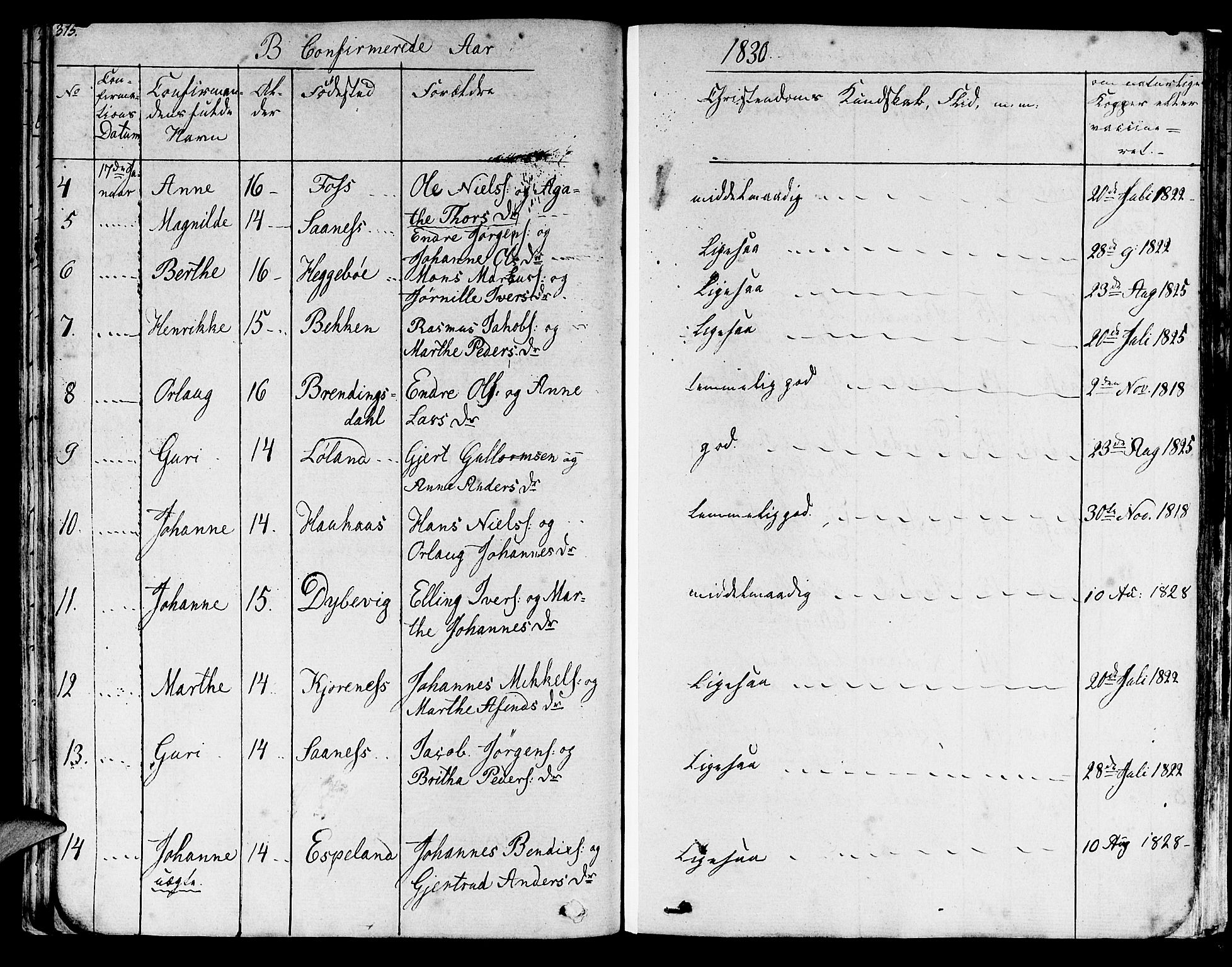 Lavik sokneprestembete, AV/SAB-A-80901: Parish register (official) no. A 2I, 1821-1842, p. 315