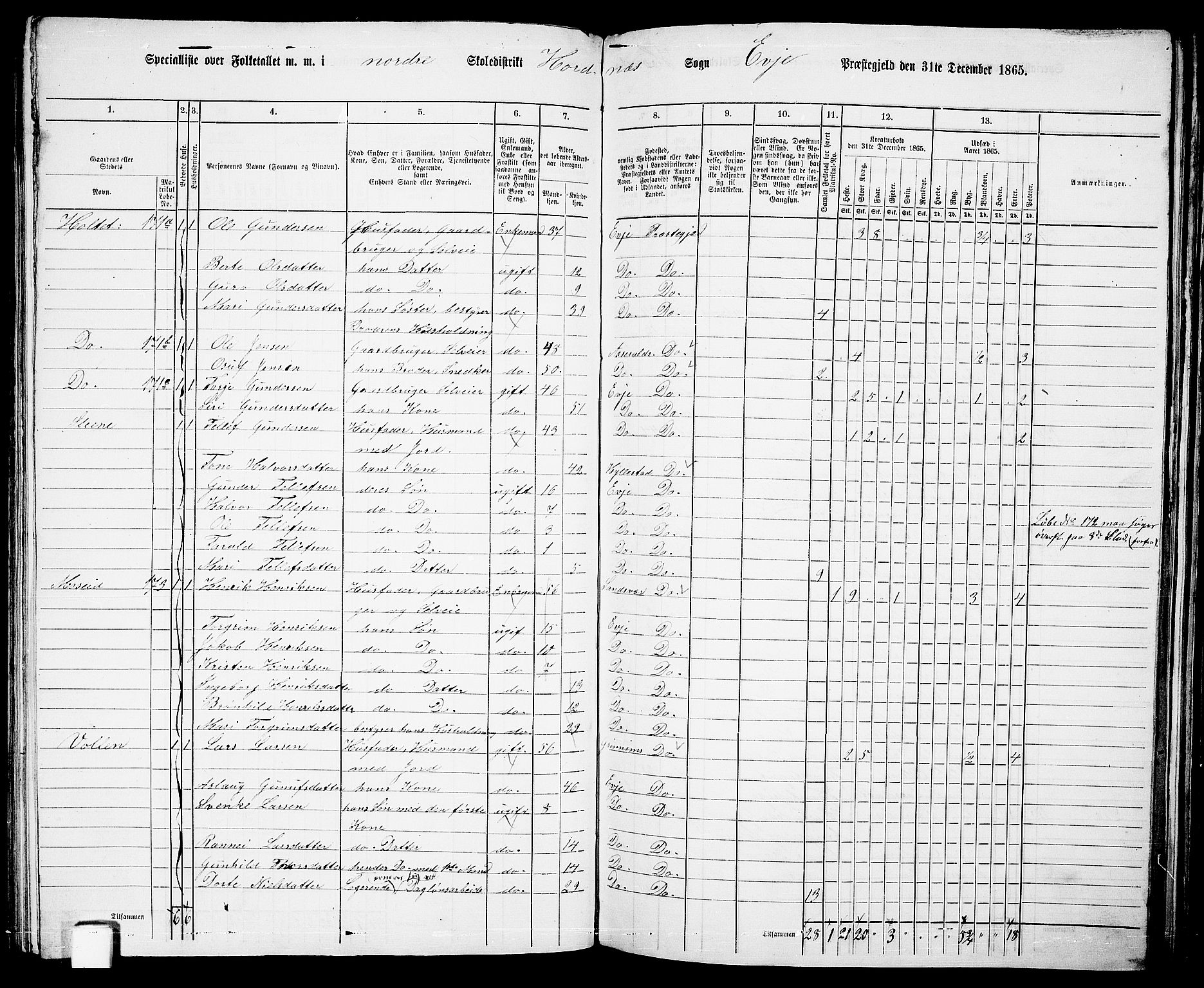 RA, 1865 census for Evje, 1865, p. 108