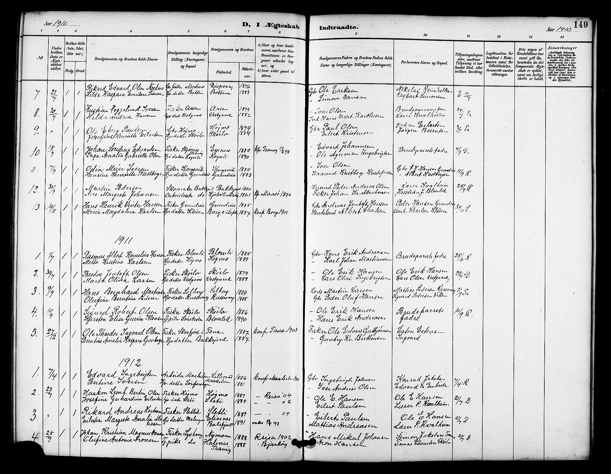 Tranøy sokneprestkontor, SATØ/S-1313/I/Ia/Iab/L0022klokker: Parish register (copy) no. 22, 1887-1912, p. 149