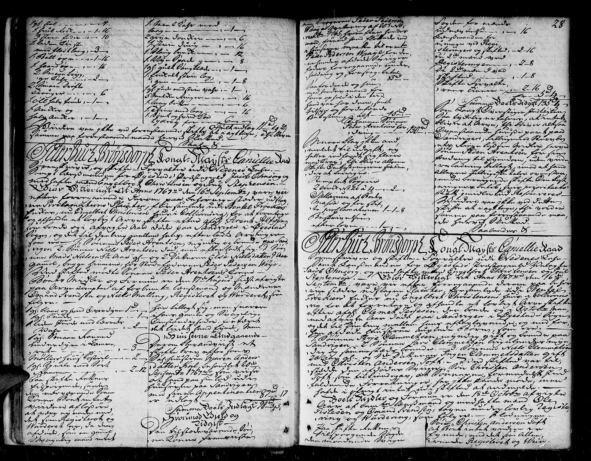 Nedenes sorenskriveri før 1824, AV/SAK-1221-0007/H/Hc/L0033: Skifteprotokoll med register nr 22a, 1767-1772, p. 27b-28a