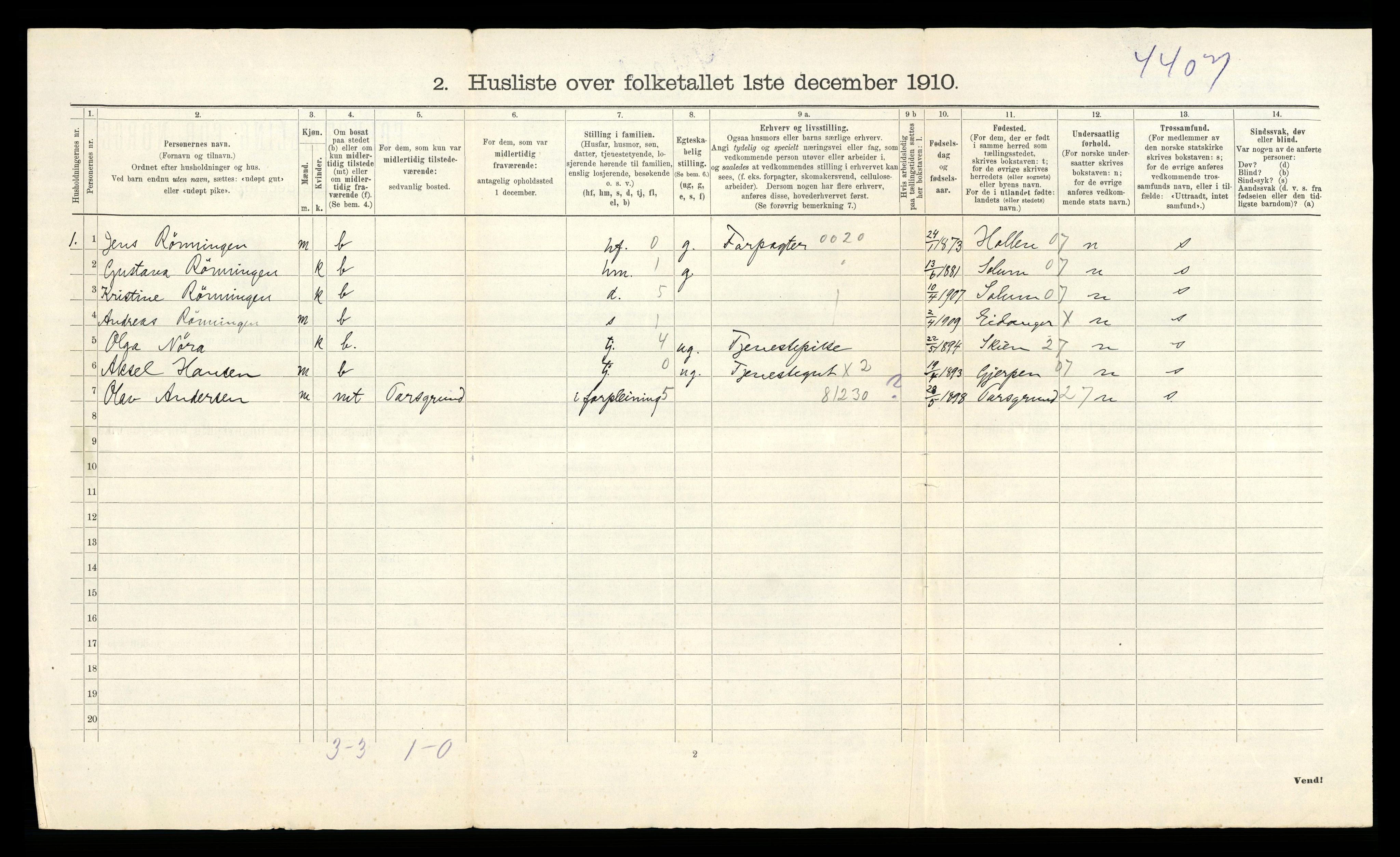 RA, 1910 census for Eidanger, 1910, p. 50