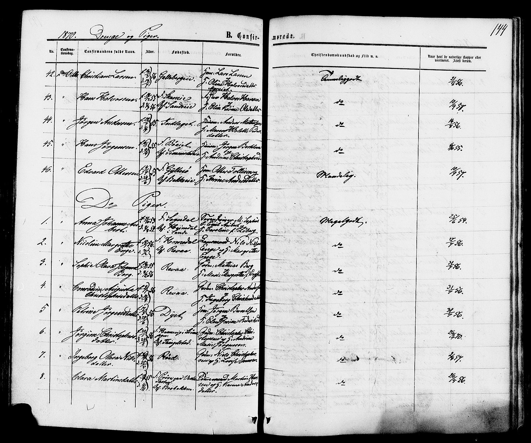 Sande Kirkebøker, AV/SAKO-A-53/F/Fa/L0005: Parish register (official) no. 5, 1865-1877, p. 144