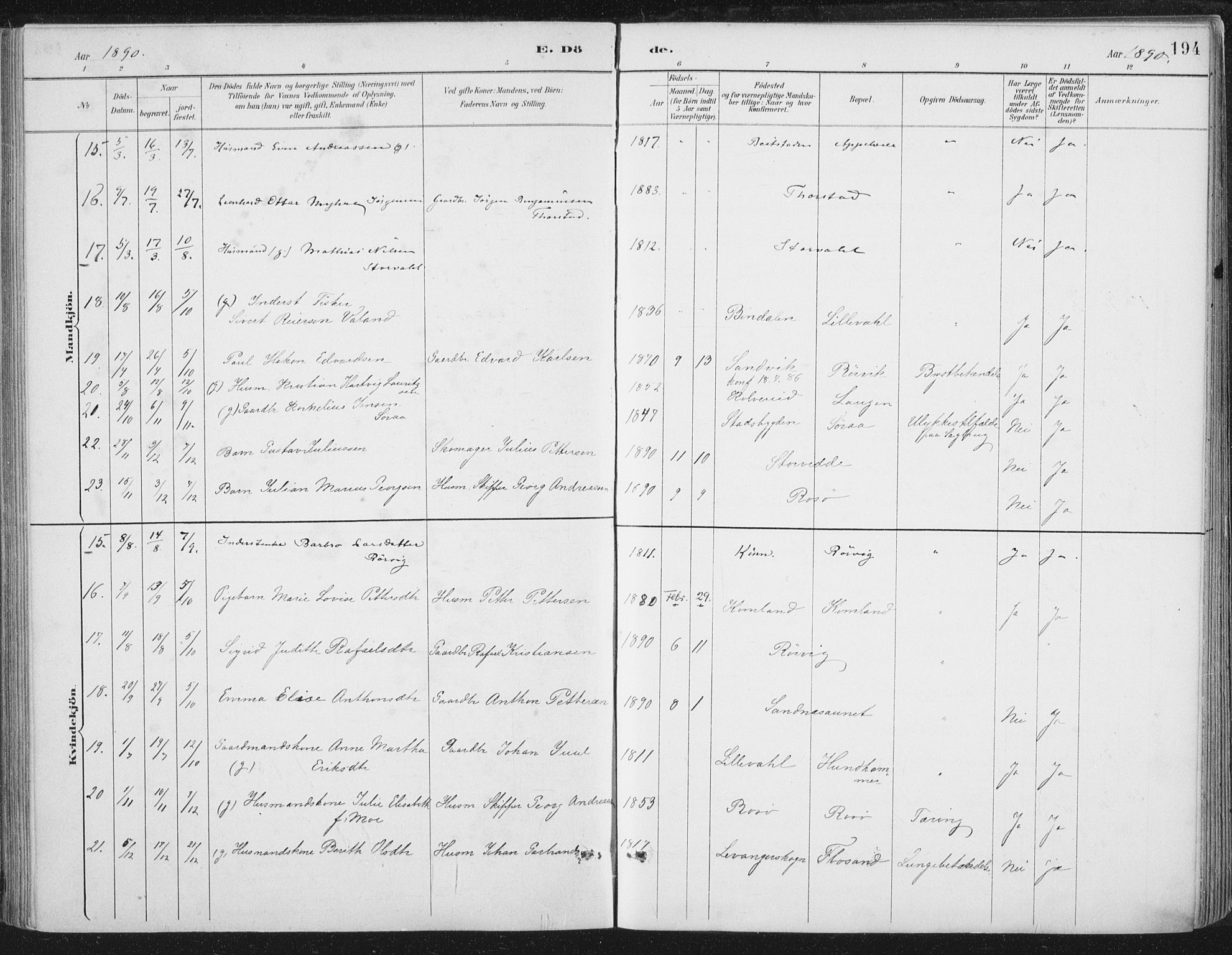 Ministerialprotokoller, klokkerbøker og fødselsregistre - Nord-Trøndelag, SAT/A-1458/784/L0673: Parish register (official) no. 784A08, 1888-1899, p. 194