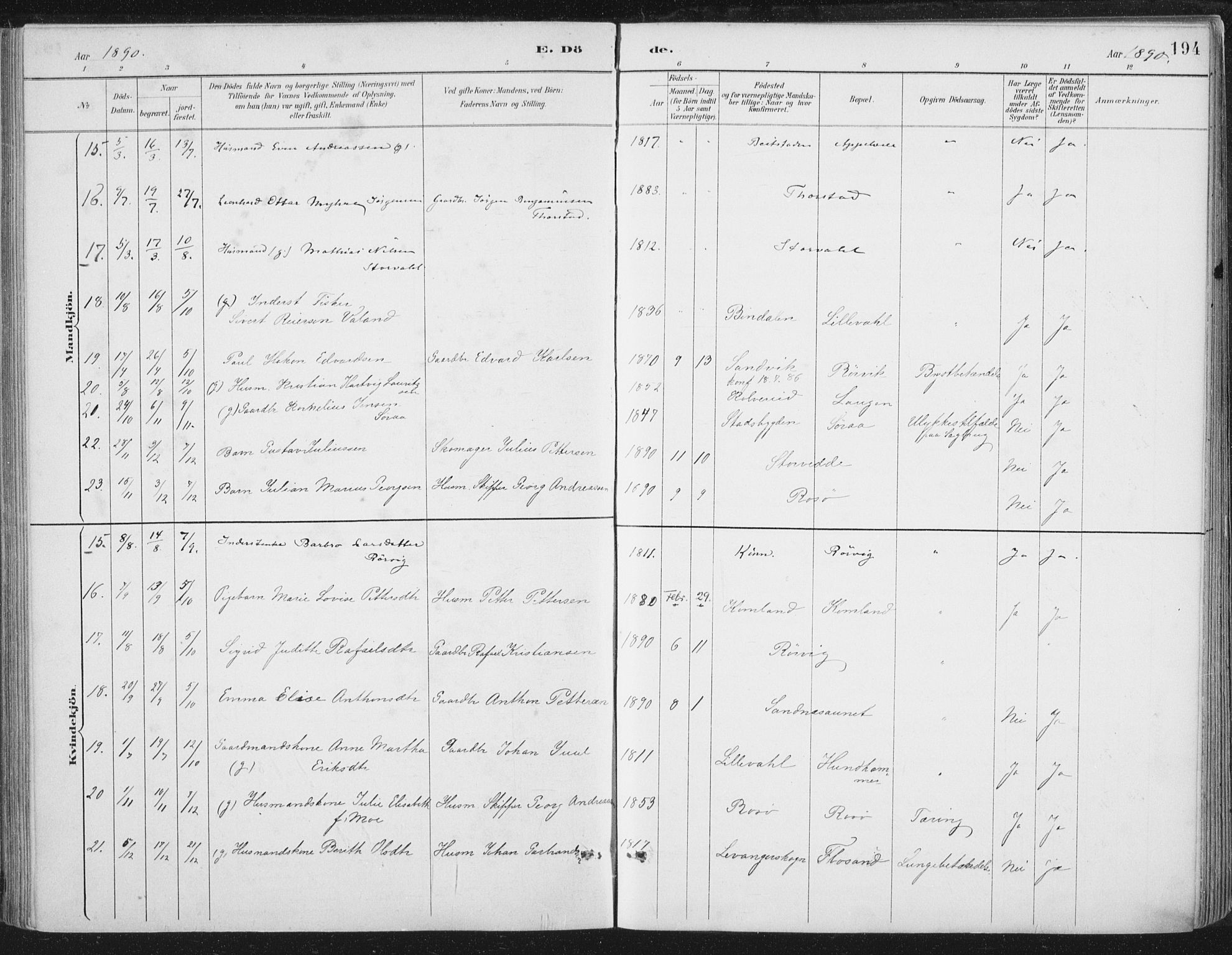 Ministerialprotokoller, klokkerbøker og fødselsregistre - Nord-Trøndelag, AV/SAT-A-1458/784/L0673: Parish register (official) no. 784A08, 1888-1899, p. 194