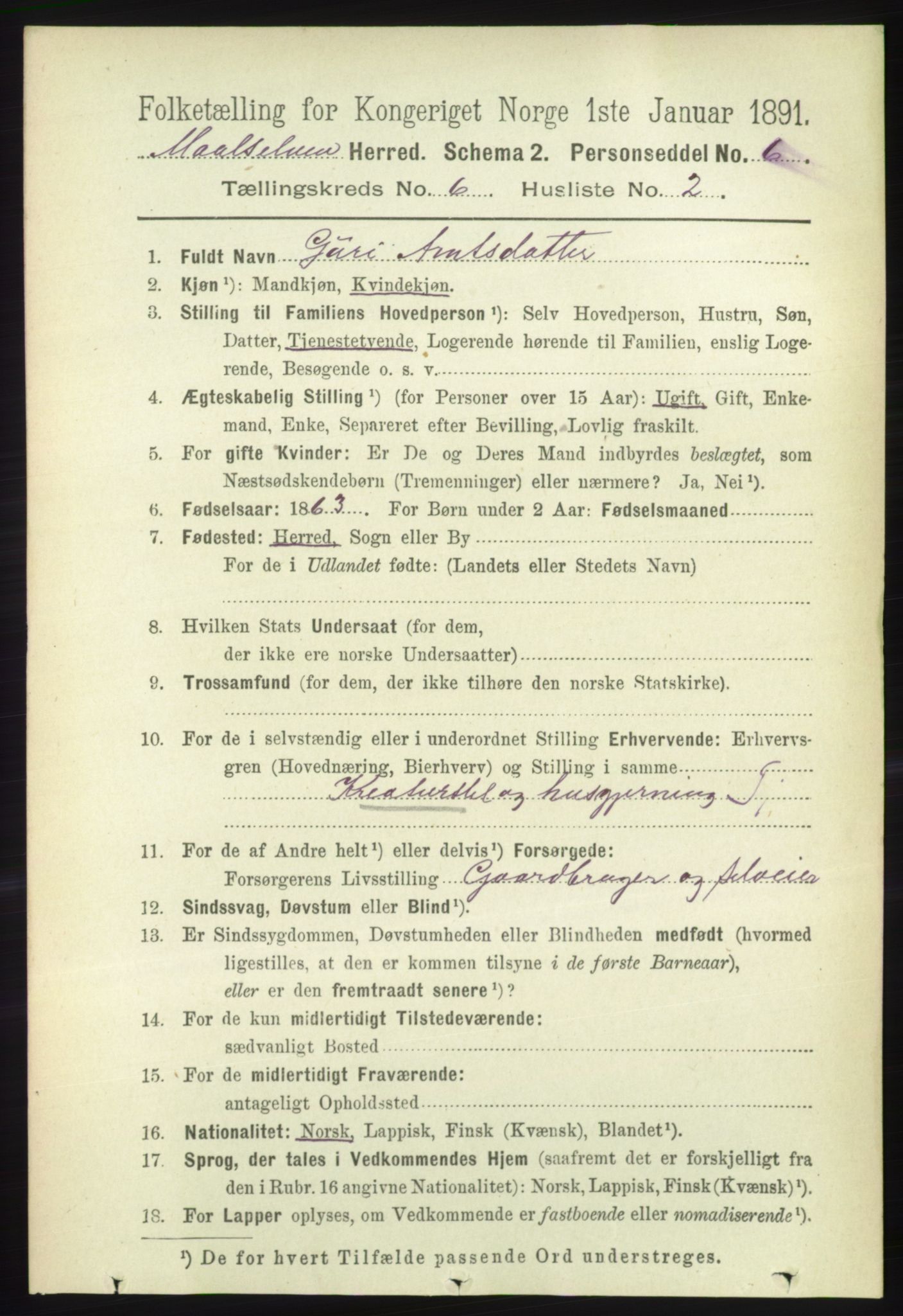 RA, 1891 census for 1924 Målselv, 1891, p. 2044