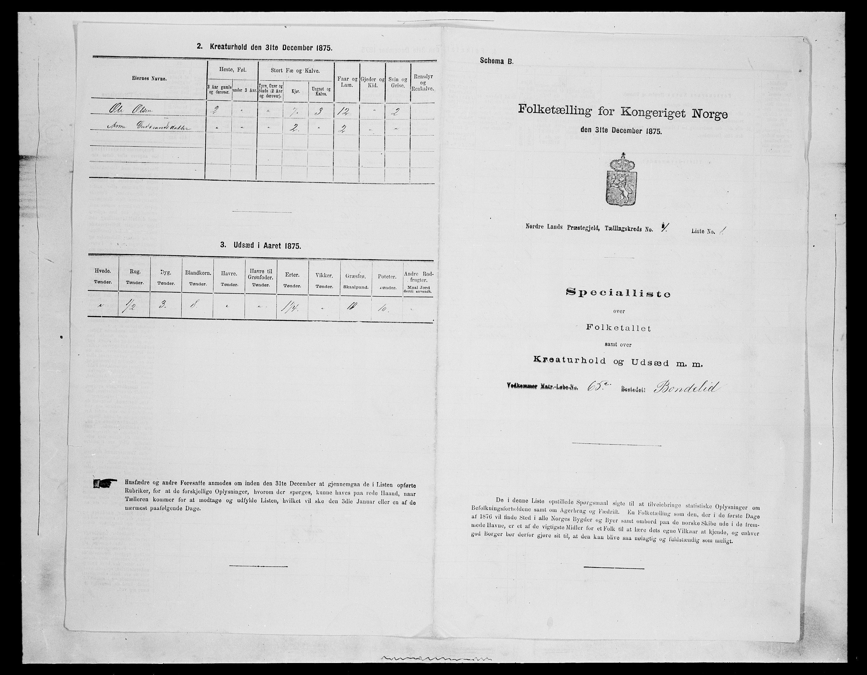 SAH, 1875 census for 0538P Nordre Land, 1875, p. 555