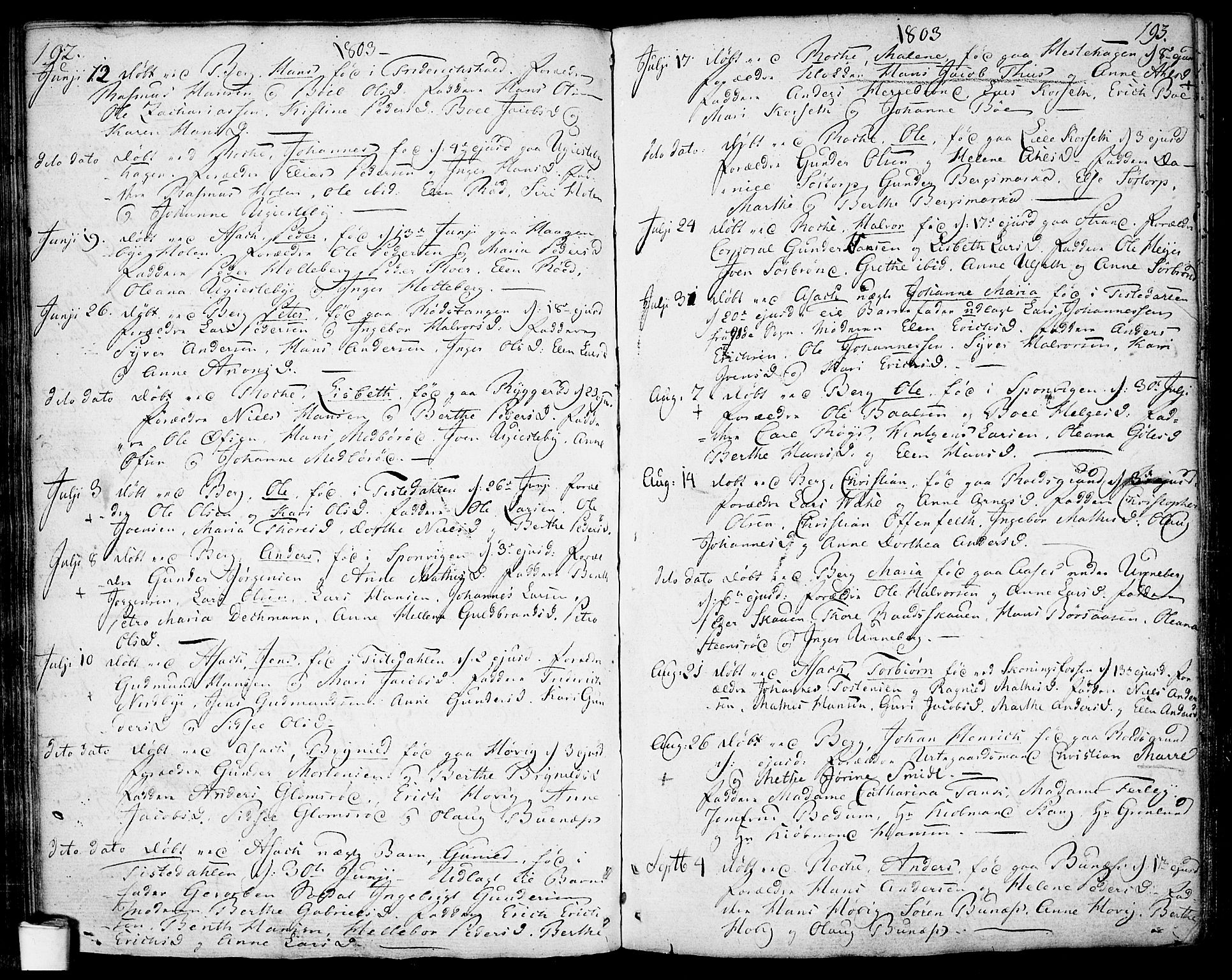 Berg prestekontor Kirkebøker, AV/SAO-A-10902/F/Fa/L0001: Parish register (official) no. I 1, 1770-1814, p. 192-193