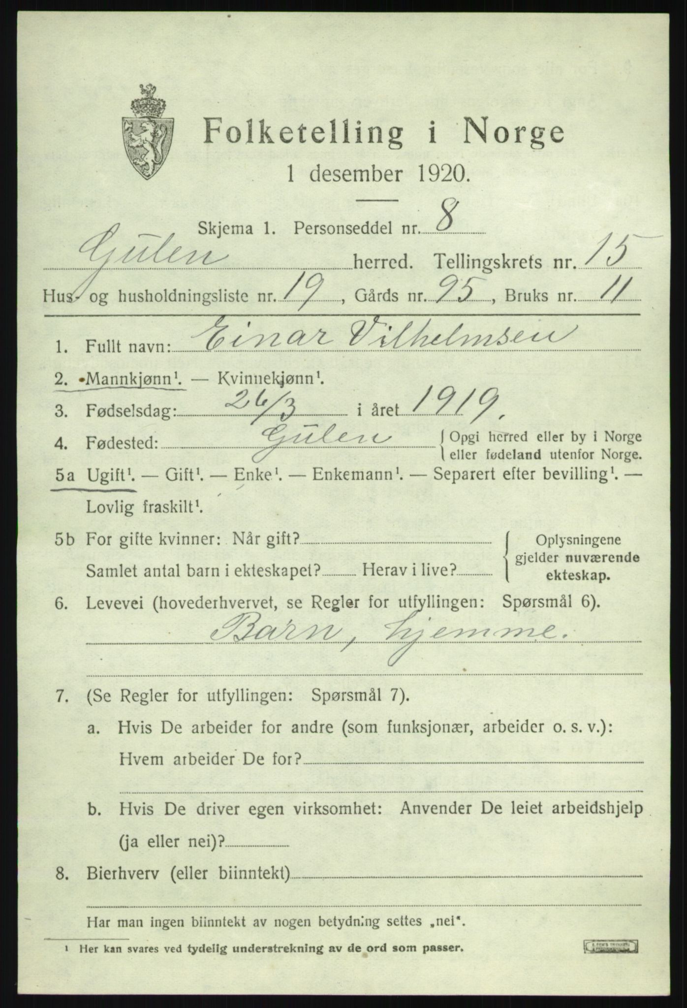 SAB, 1920 census for Gulen, 1920, p. 6687