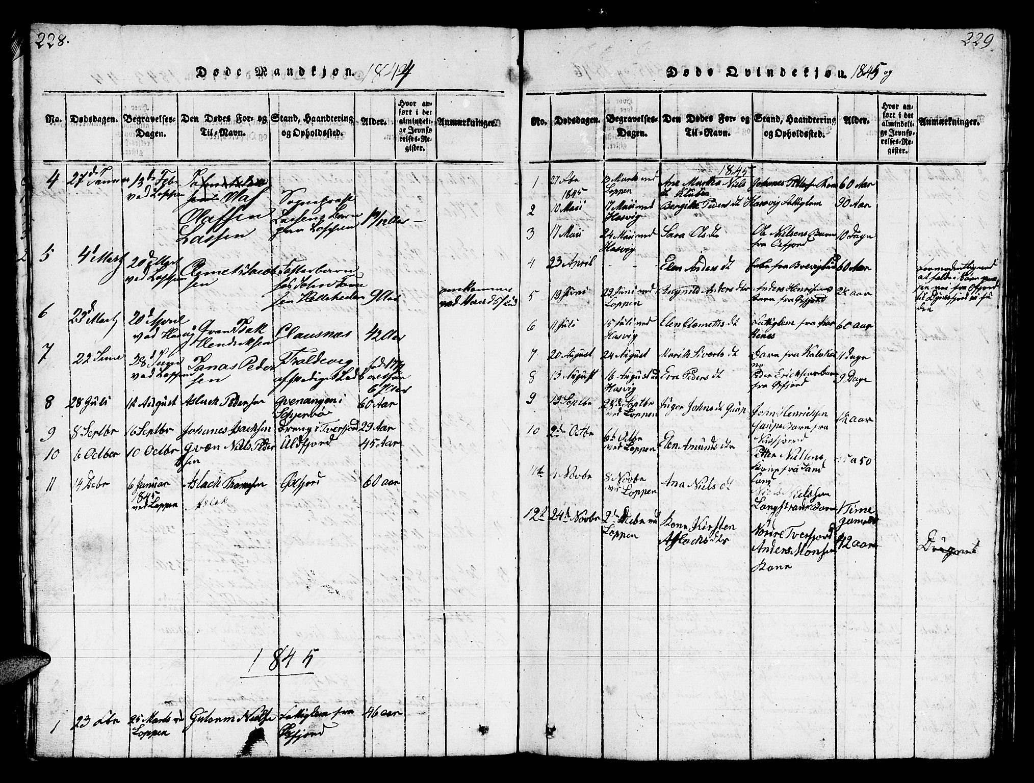 Loppa sokneprestkontor, SATØ/S-1339/H/Hb/L0001klokker: Parish register (copy) no. 1, 1820-1849, p. 228-229