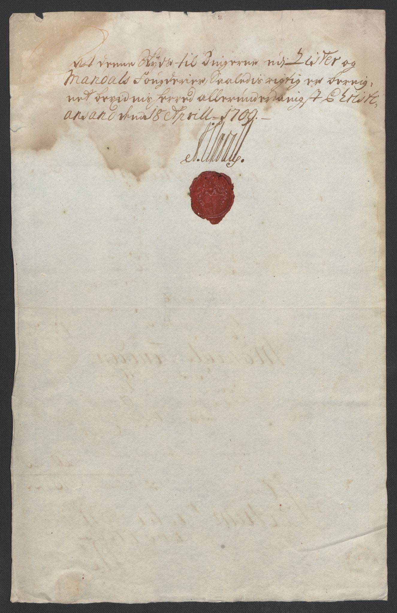 Rentekammeret inntil 1814, Reviderte regnskaper, Fogderegnskap, AV/RA-EA-4092/R43/L2552: Fogderegnskap Lista og Mandal, 1705-1709, p. 202