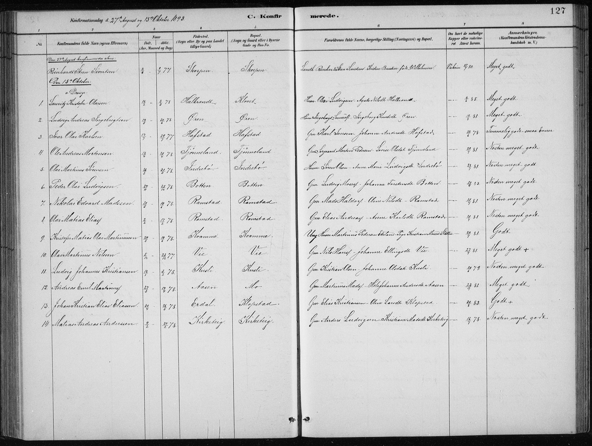 Førde sokneprestembete, SAB/A-79901/H/Hab/Haba/L0002: Parish register (copy) no. A 2, 1881-1898, p. 127