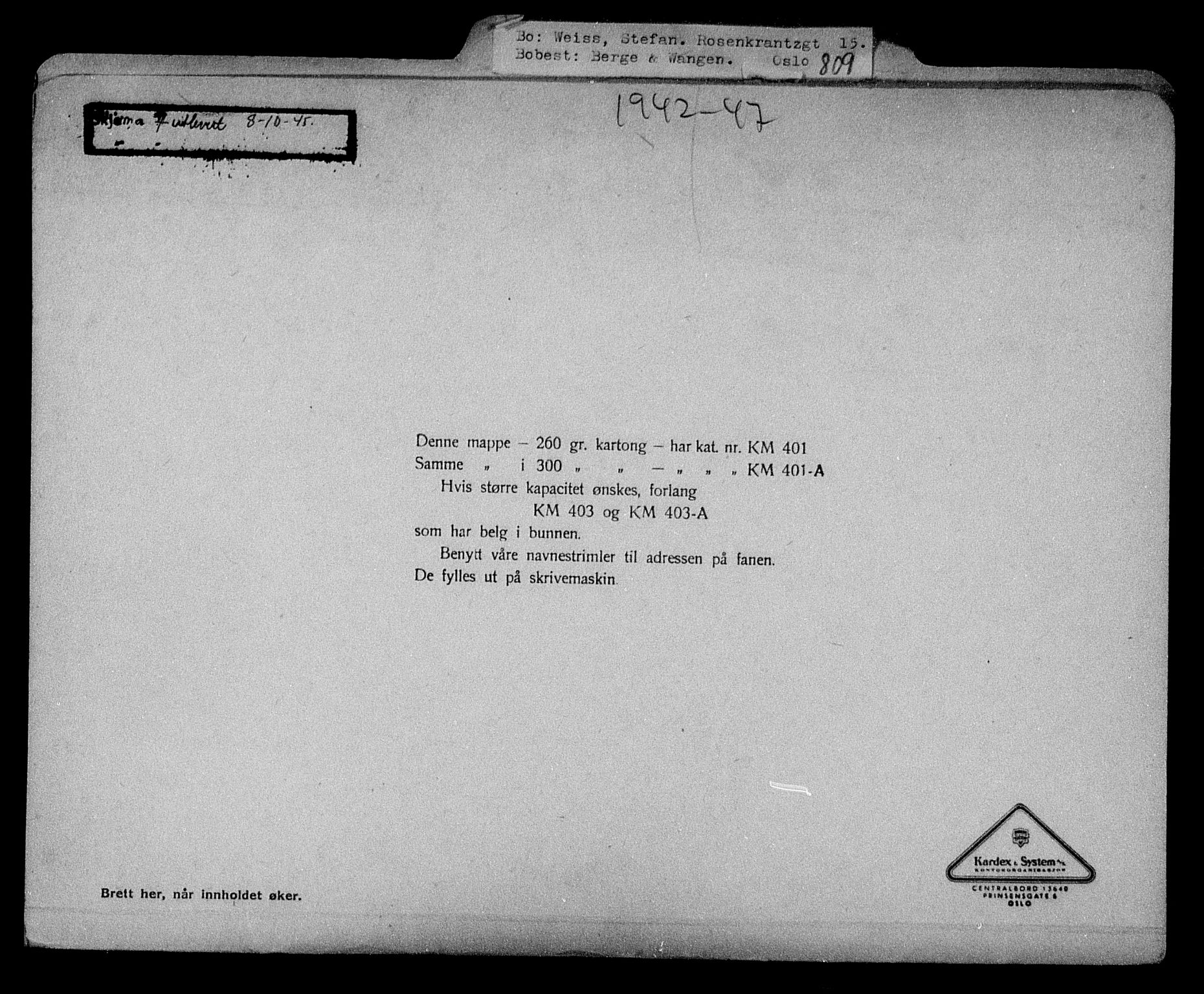 Justisdepartementet, Tilbakeføringskontoret for inndratte formuer, AV/RA-S-1564/H/Hc/Hcc/L0986: --, 1945-1947, p. 268