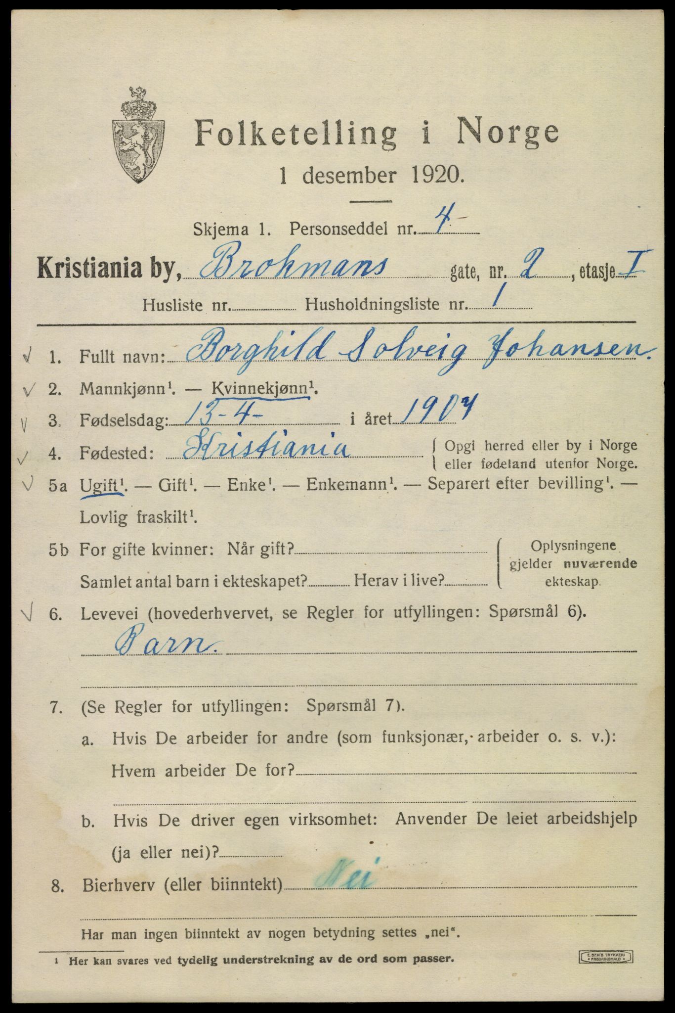 SAO, 1920 census for Kristiania, 1920, p. 174345