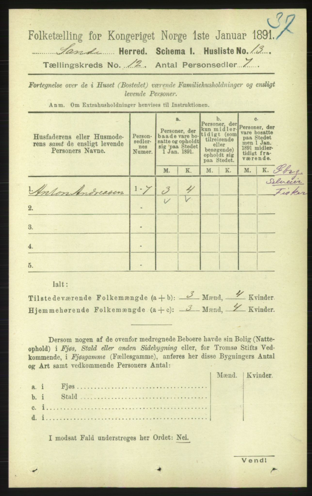 RA, 1891 census for 1514 Sande, 1891, p. 2221