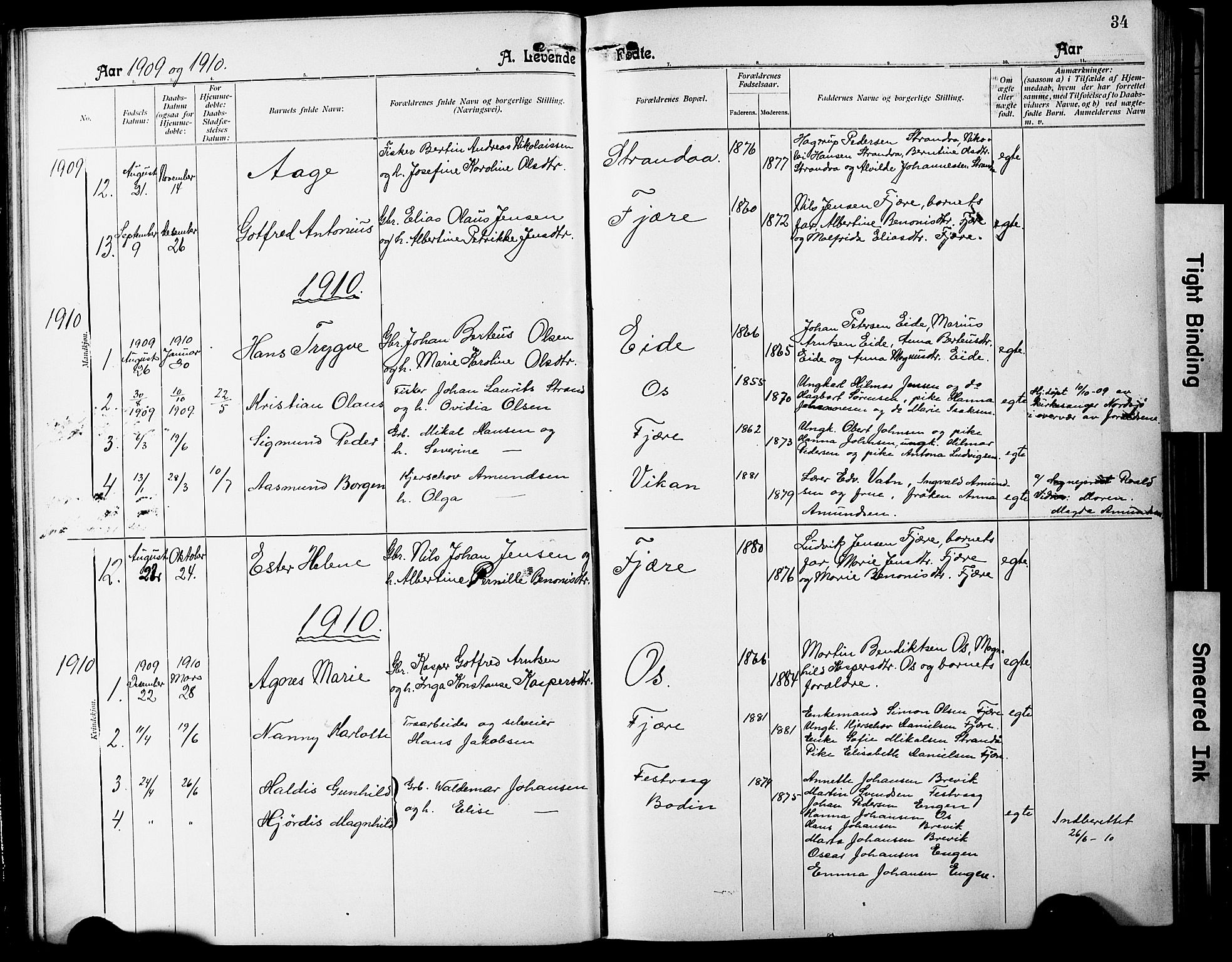 Ministerialprotokoller, klokkerbøker og fødselsregistre - Nordland, SAT/A-1459/803/L0077: Parish register (copy) no. 803C04, 1897-1930, p. 34