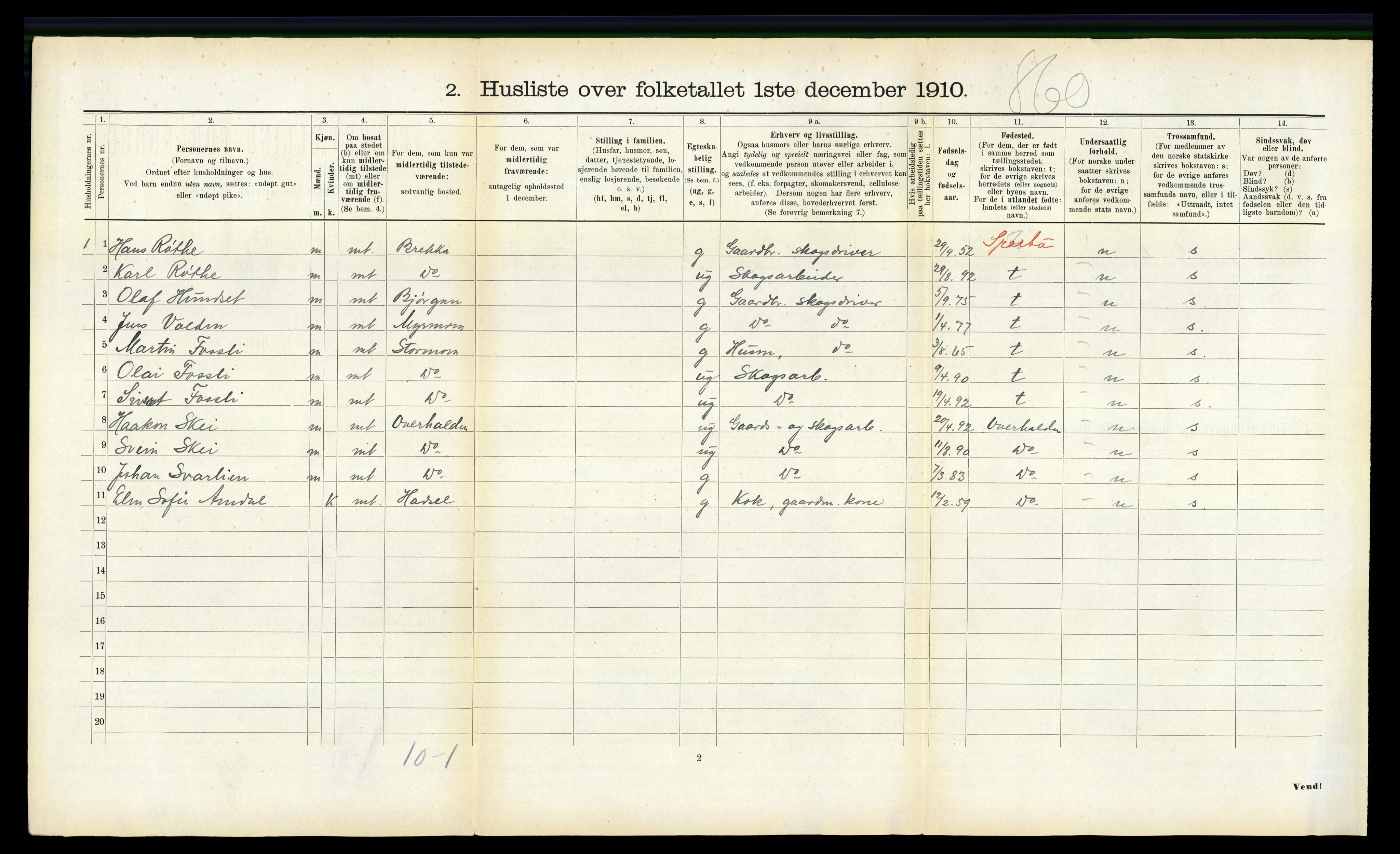 RA, 1910 census for Namdalseid, 1910, p. 357