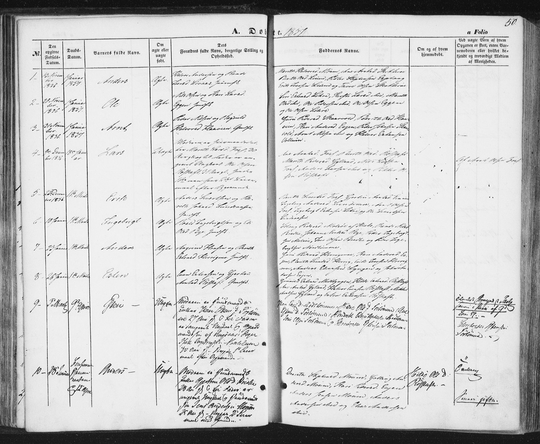 Ministerialprotokoller, klokkerbøker og fødselsregistre - Sør-Trøndelag, AV/SAT-A-1456/692/L1103: Parish register (official) no. 692A03, 1849-1870, p. 50