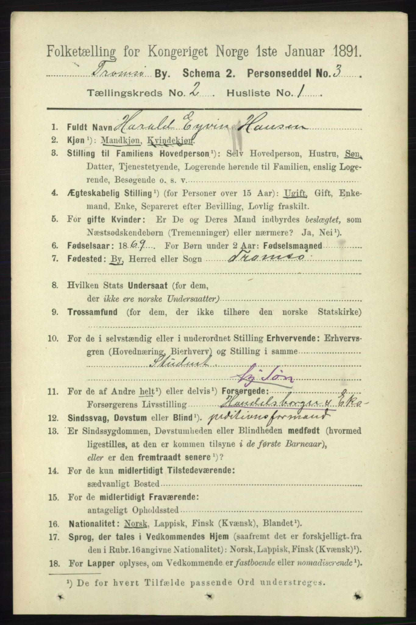 RA, 1891 census for 1902 Tromsø, 1891, p. 1822