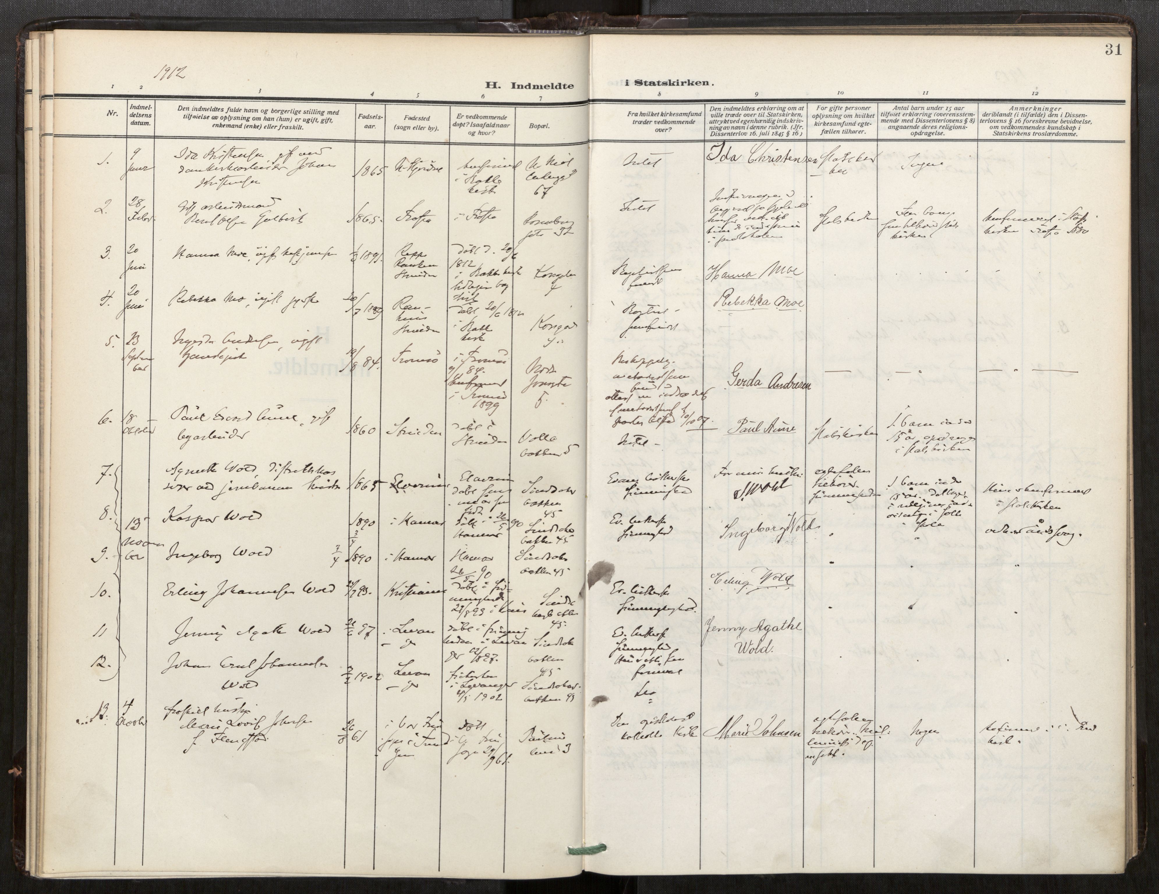 Bakklandet sokneprestkontor, SAT/A-1127: Parish register (official) no. 604A32, 1912-1919, p. 31