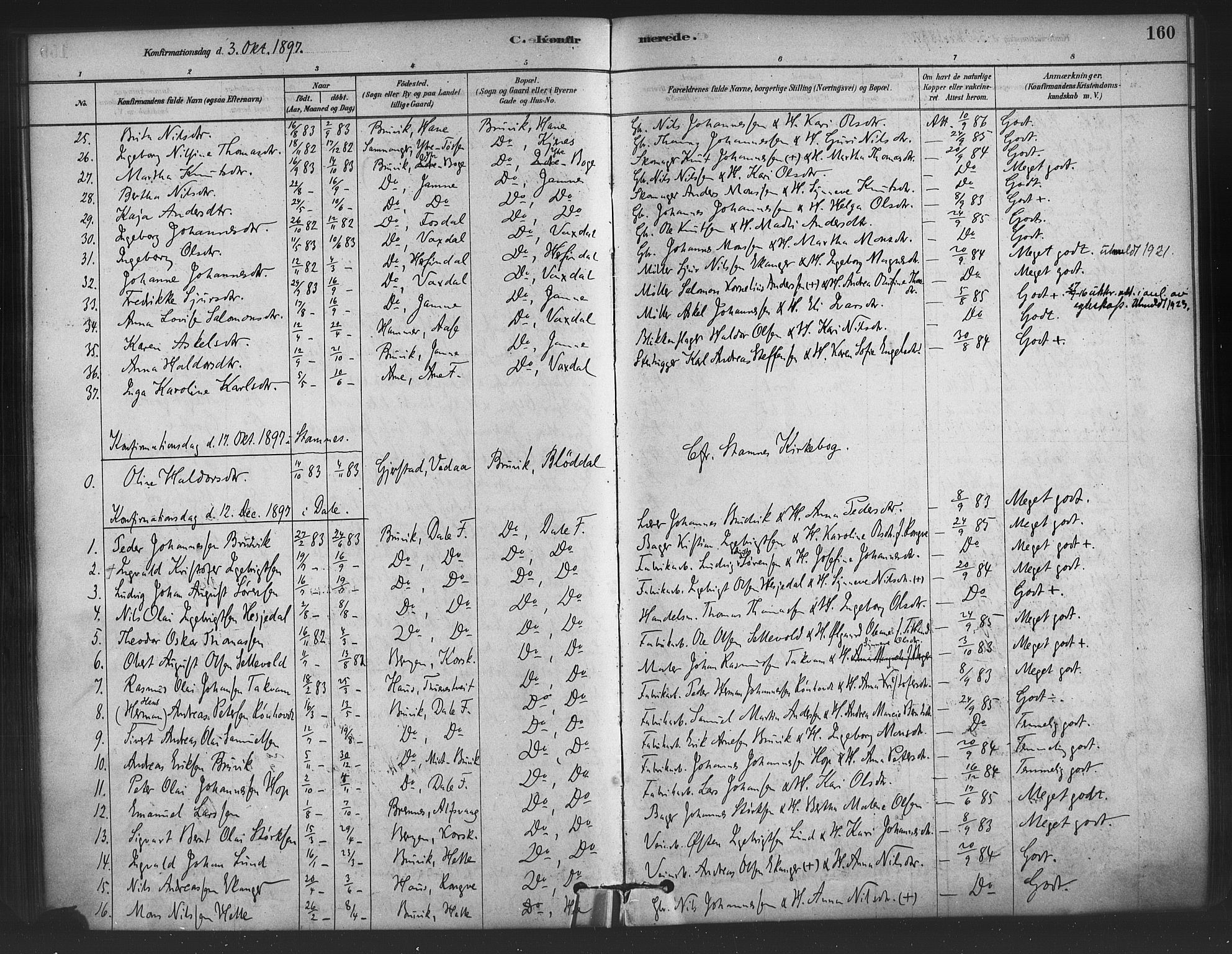 Bruvik Sokneprestembete, AV/SAB-A-74701/H/Haa: Parish register (official) no. B 1, 1878-1904, p. 160