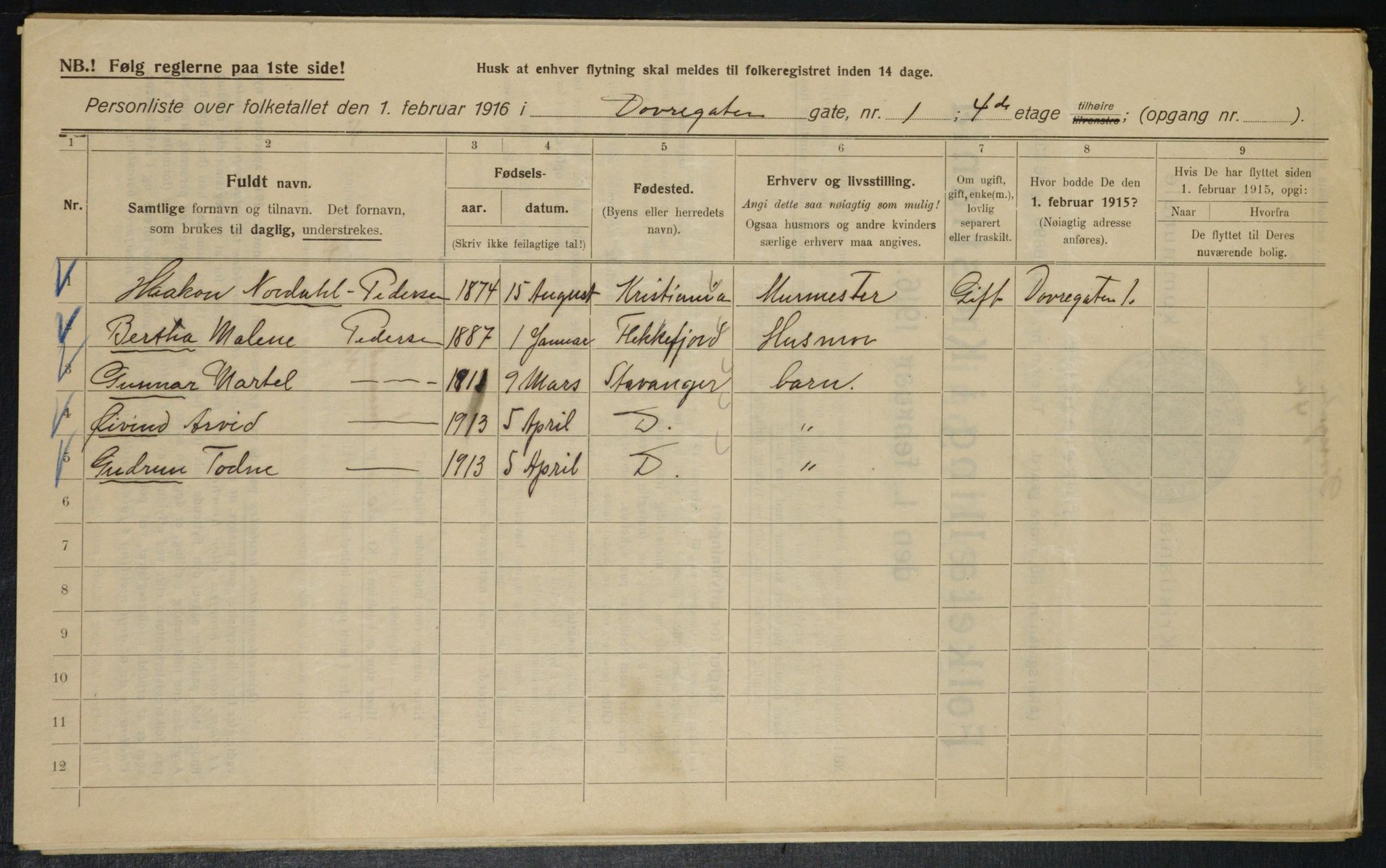 OBA, Municipal Census 1916 for Kristiania, 1916, p. 16097