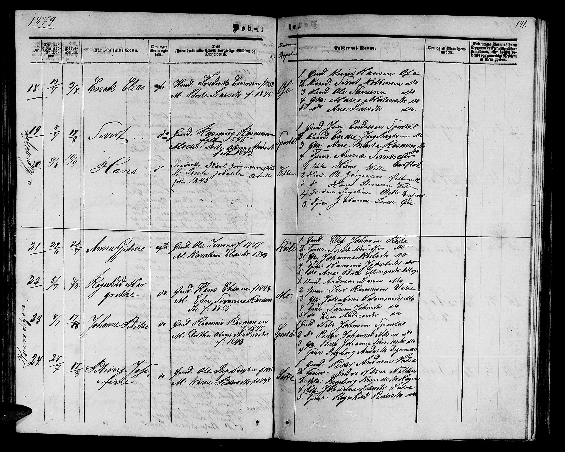 Ministerialprotokoller, klokkerbøker og fødselsregistre - Møre og Romsdal, AV/SAT-A-1454/513/L0188: Parish register (copy) no. 513C02, 1865-1882, p. 141