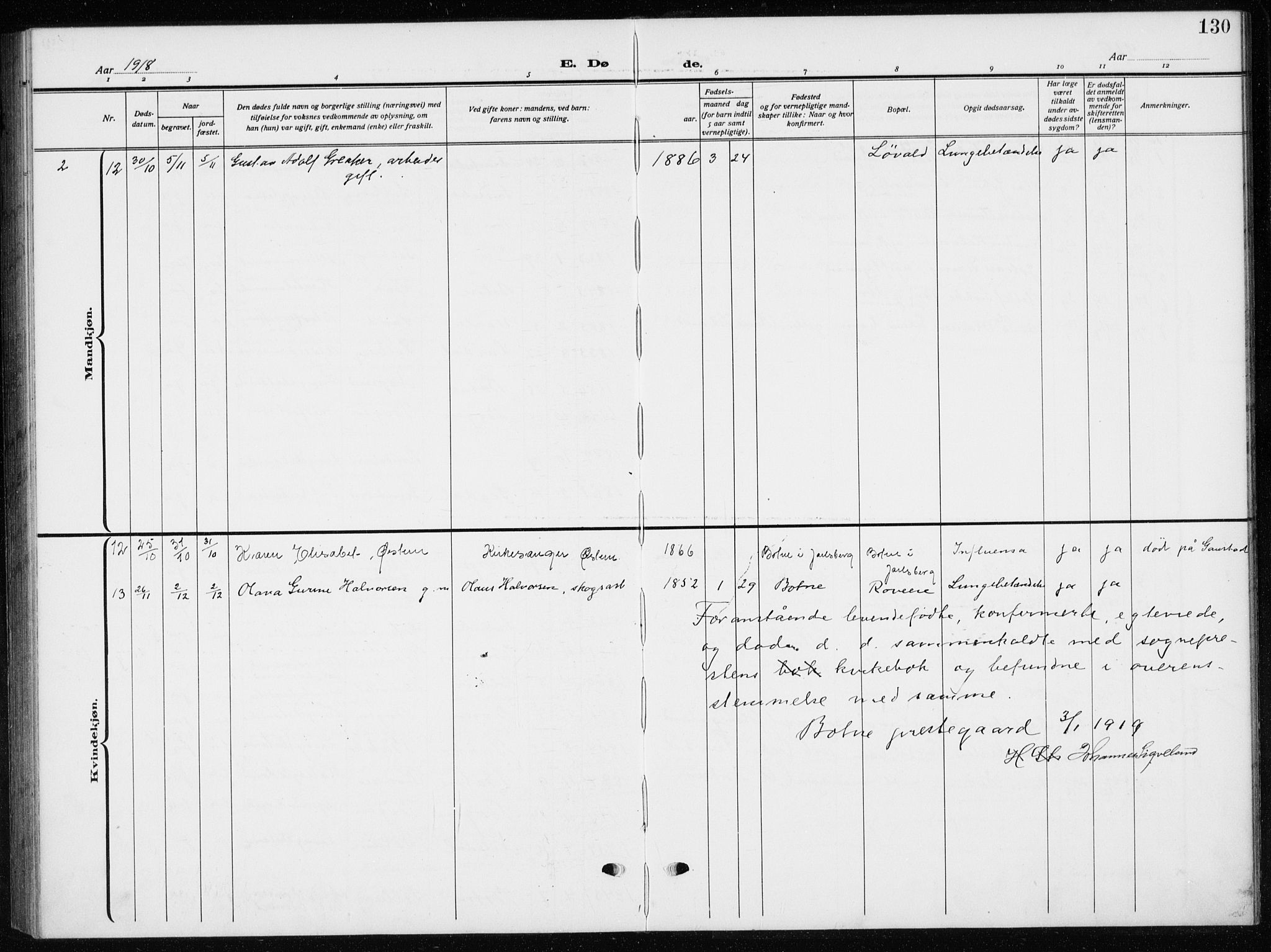 Botne kirkebøker, AV/SAKO-A-340/G/Ga/L0005: Parish register (copy) no. I 5, 1916-1934, p. 130