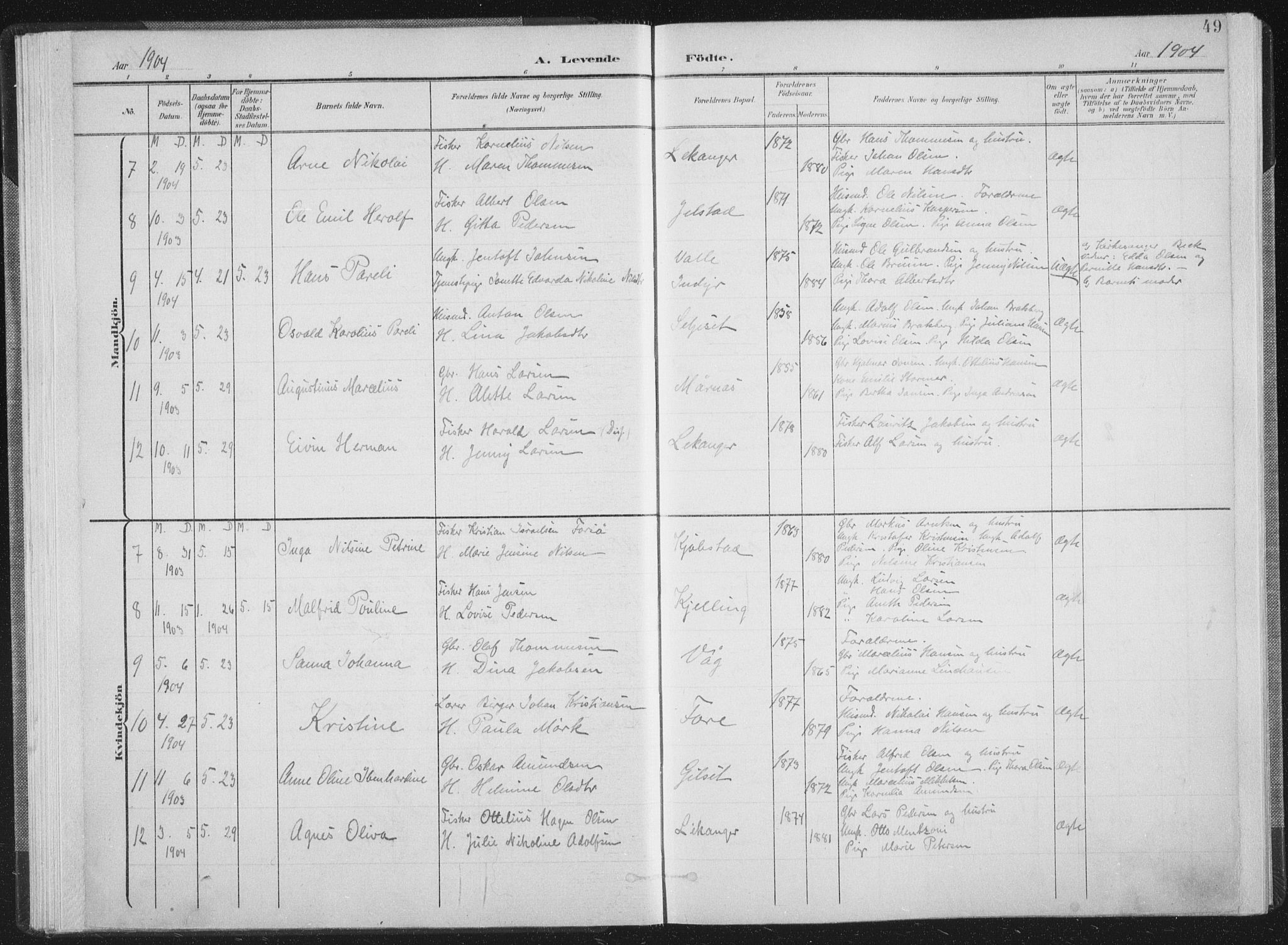 Ministerialprotokoller, klokkerbøker og fødselsregistre - Nordland, AV/SAT-A-1459/805/L0102: Parish register (official) no. 805A08I, 1900-1909, p. 49