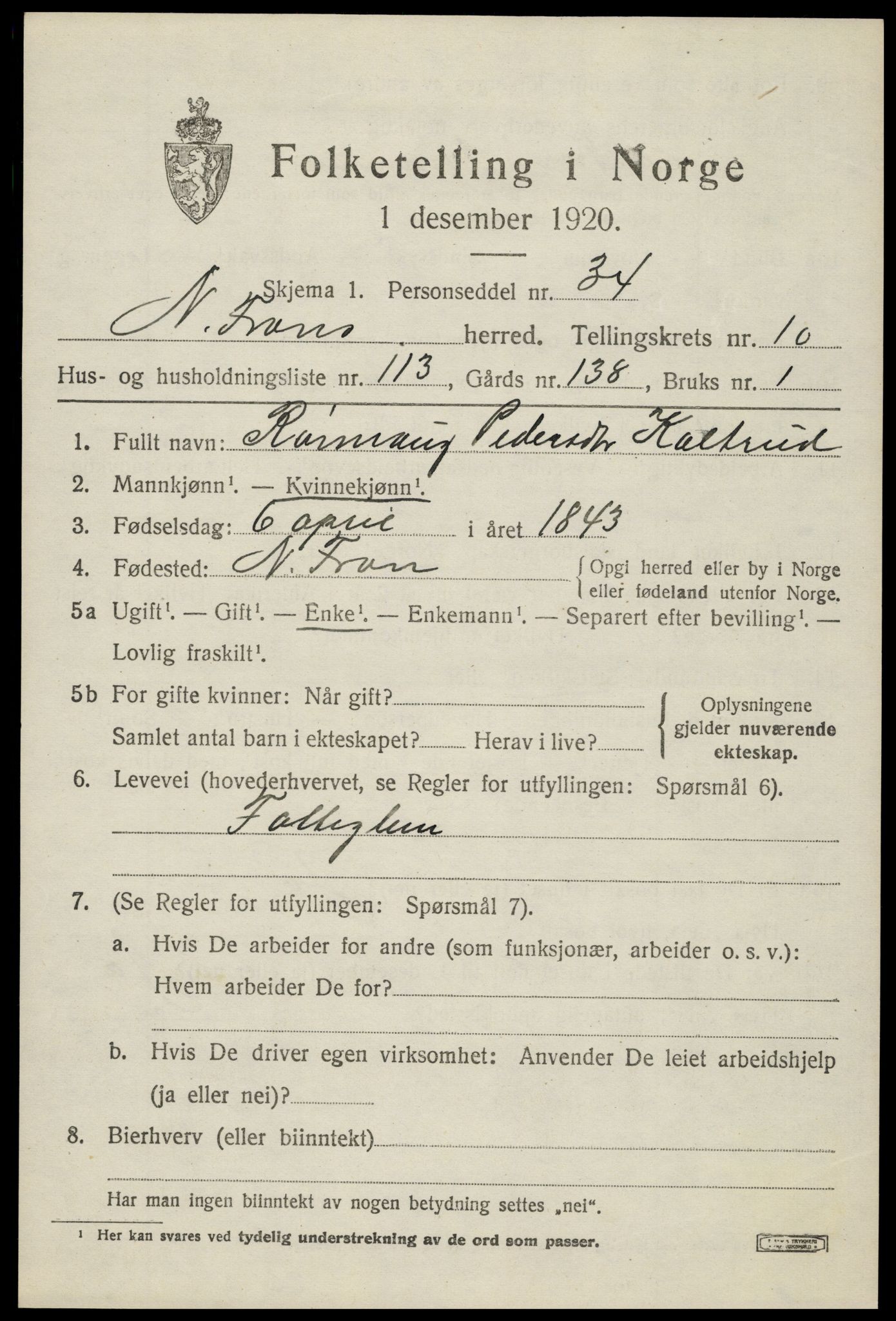 SAH, 1920 census for Nord-Fron, 1920, p. 9366