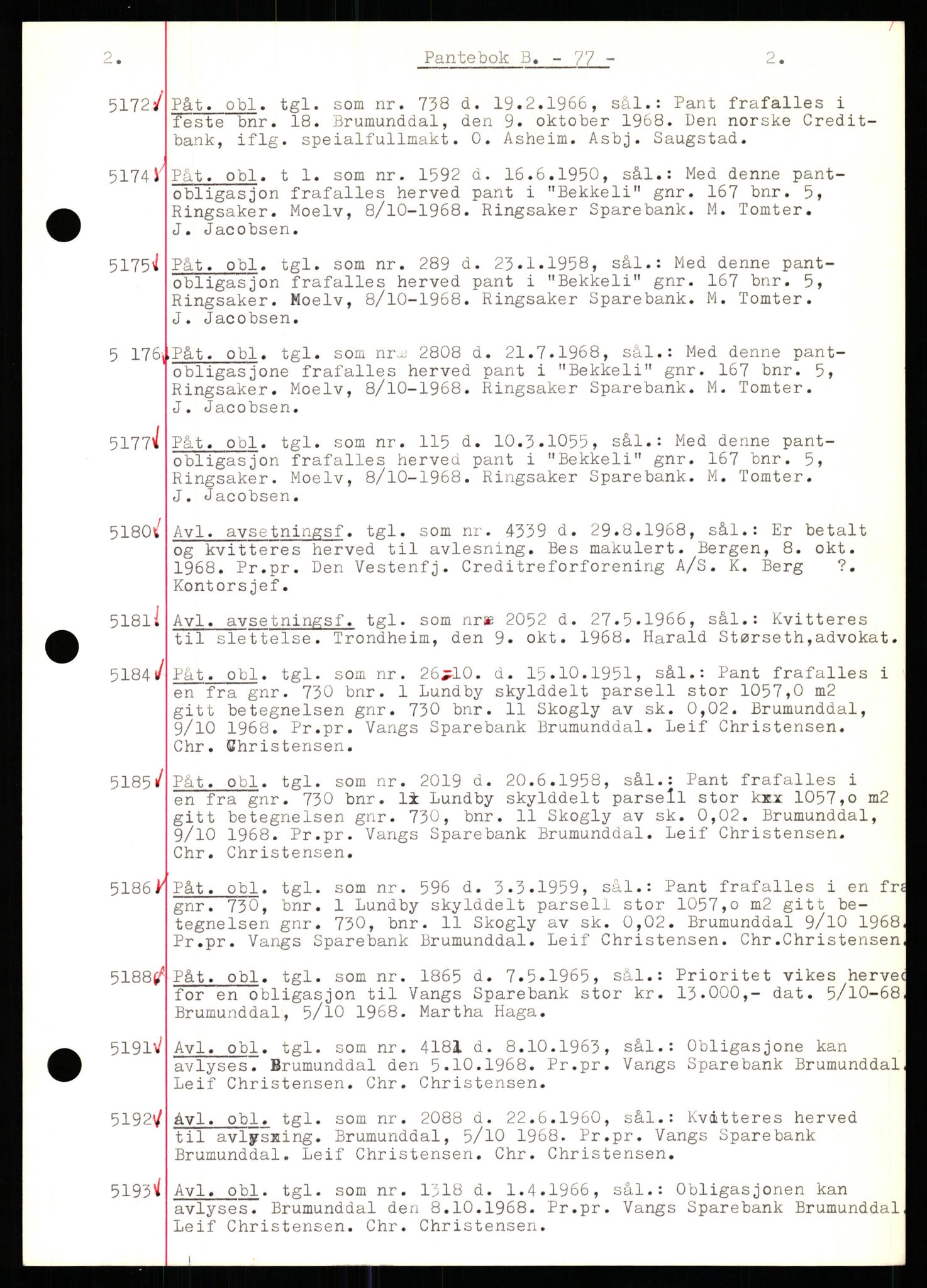 Nord-Hedmark sorenskriveri, SAH/TING-012/H/Hb/Hbf/L0077: Mortgage book no. B77, 1968-1969, Diary no: : 5172/1968