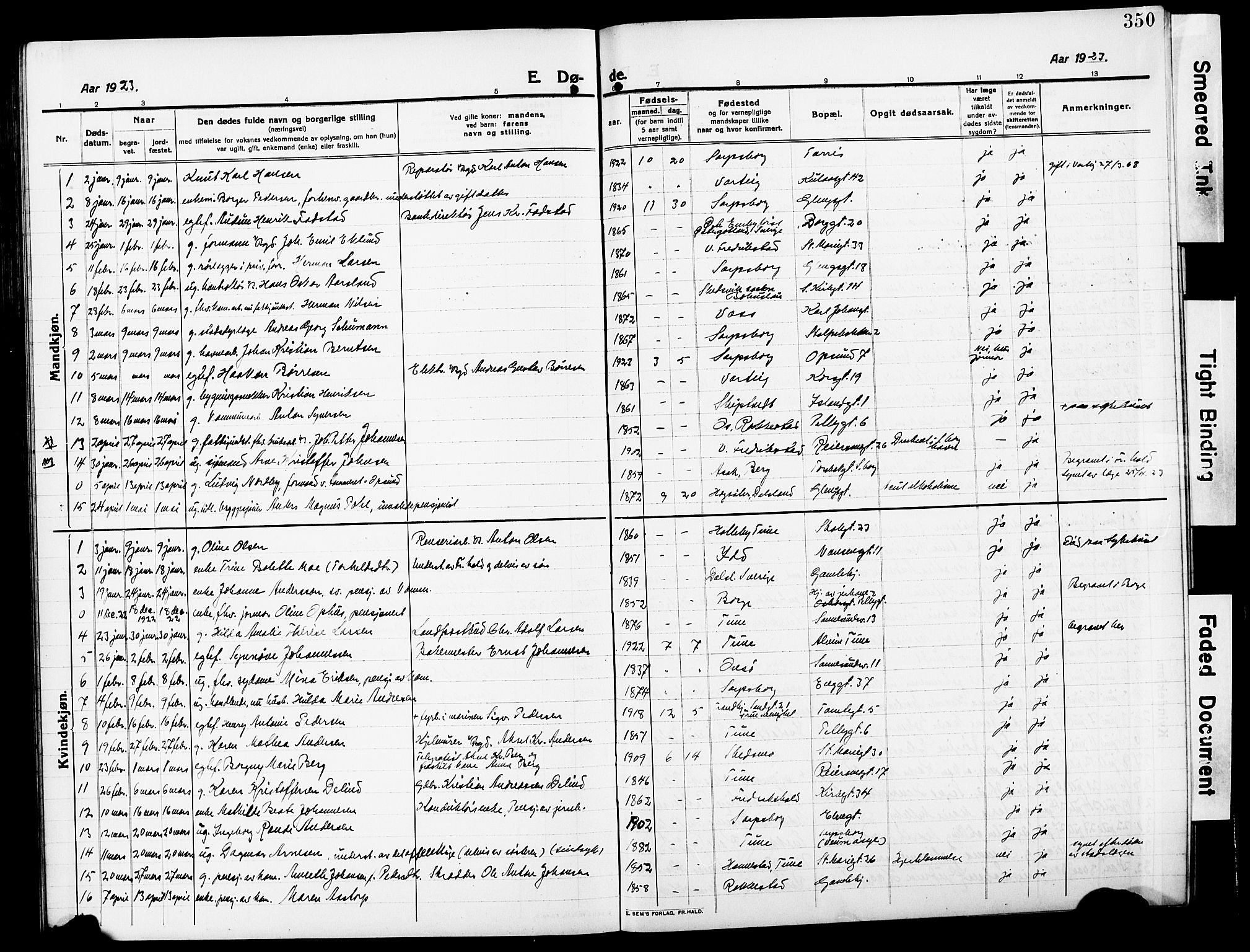 Sarpsborg prestekontor Kirkebøker, AV/SAO-A-2006/G/Ga/L0002: Parish register (copy) no. 2, 1912-1931, p. 350