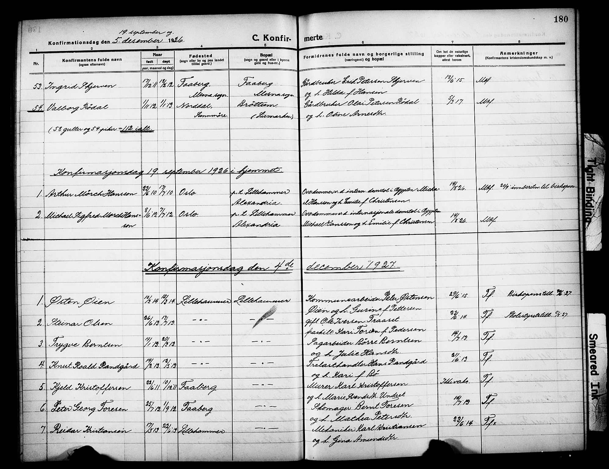 Lillehammer prestekontor, SAH/PREST-088/H/Ha/Hab/L0002: Parish register (copy) no. 2, 1913-1929, p. 180