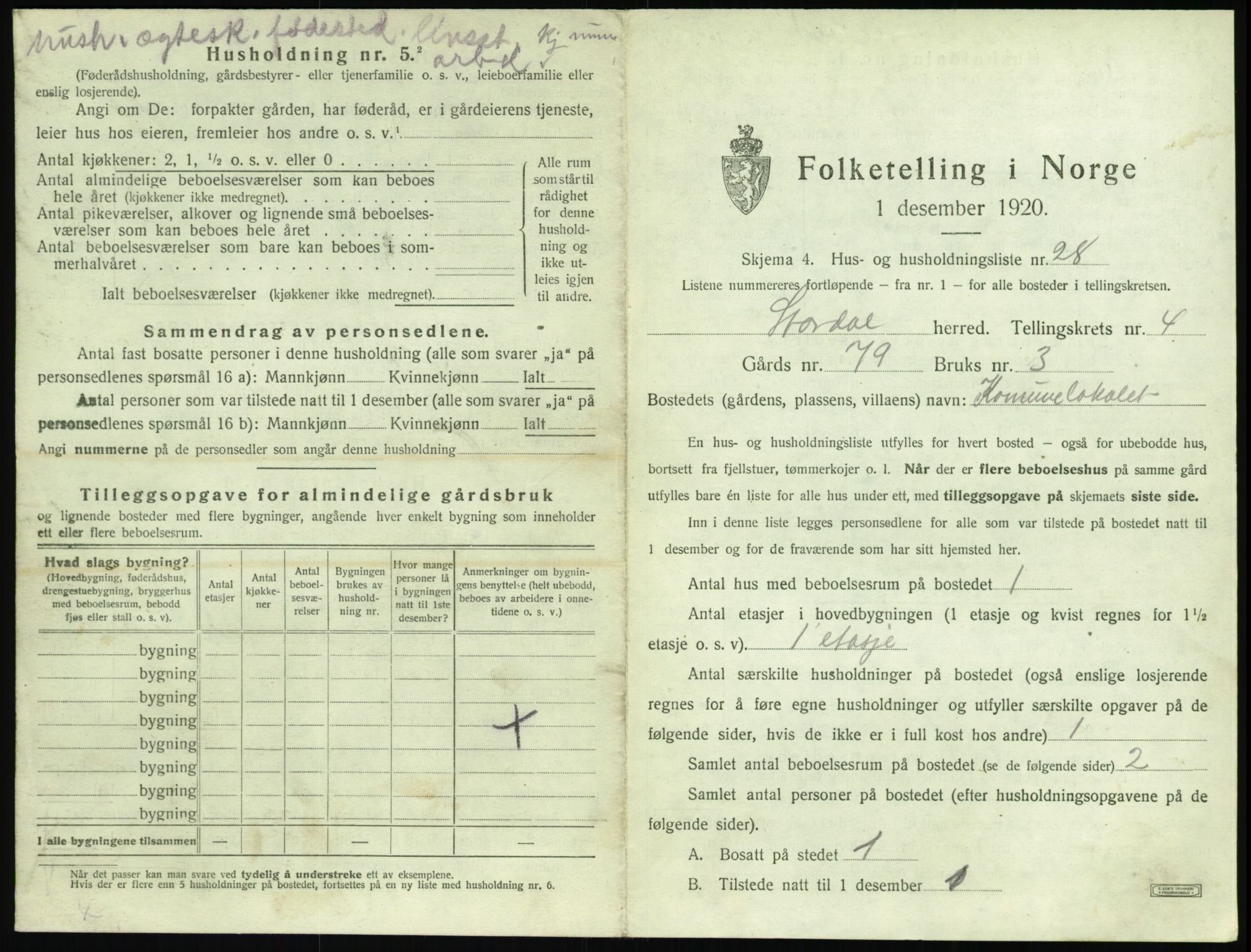 SAT, 1920 census for Stordal, 1920, p. 230