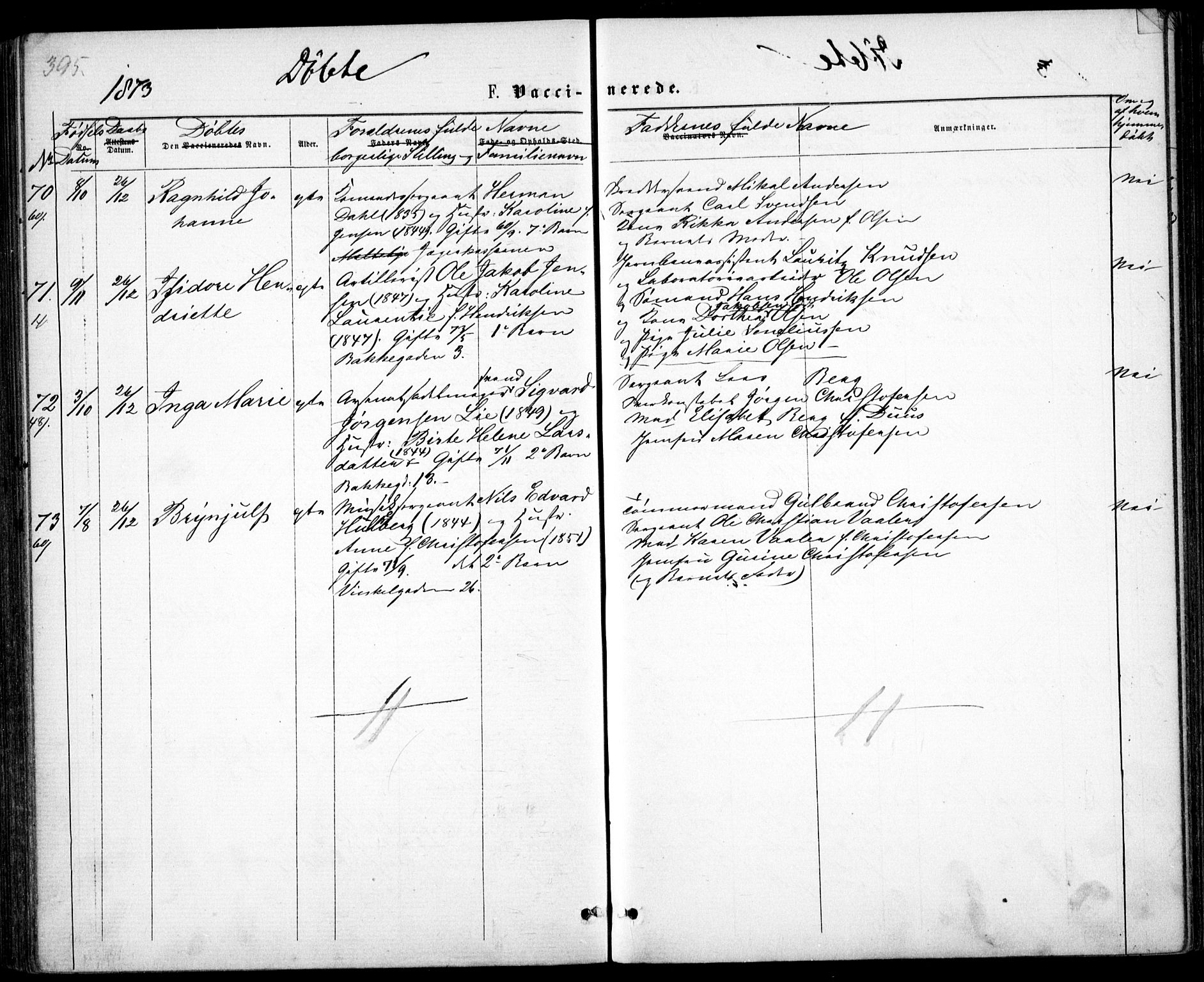 Garnisonsmenigheten Kirkebøker, AV/SAO-A-10846/G/Ga/L0006: Parish register (copy) no. 6, 1860-1880, p. 395