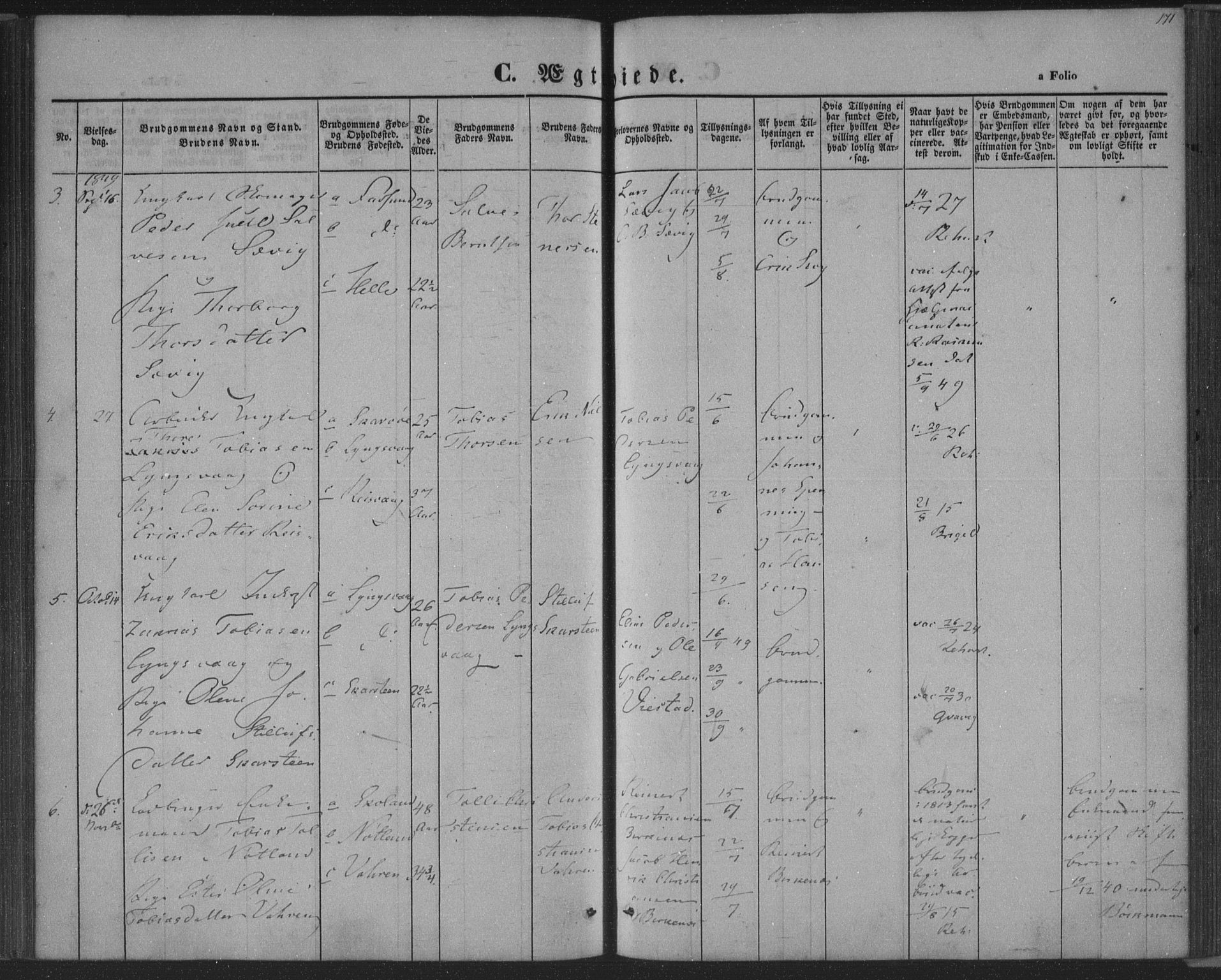 Herad sokneprestkontor, SAK/1111-0018/F/Fa/Fab/L0003: Parish register (official) no. A 3, 1844-1853, p. 171