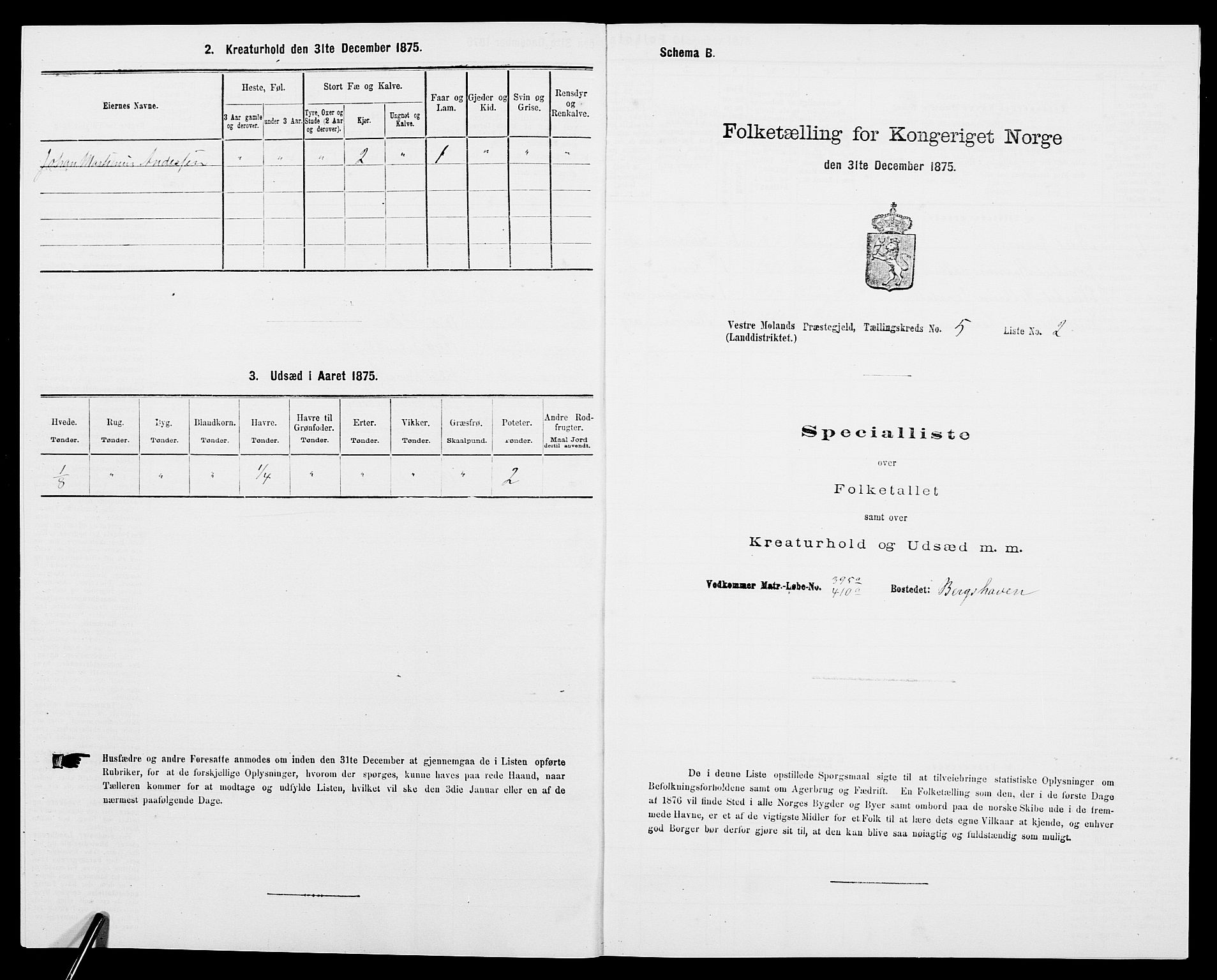 SAK, 1875 census for 0926L Vestre Moland/Vestre Moland, 1875, p. 652