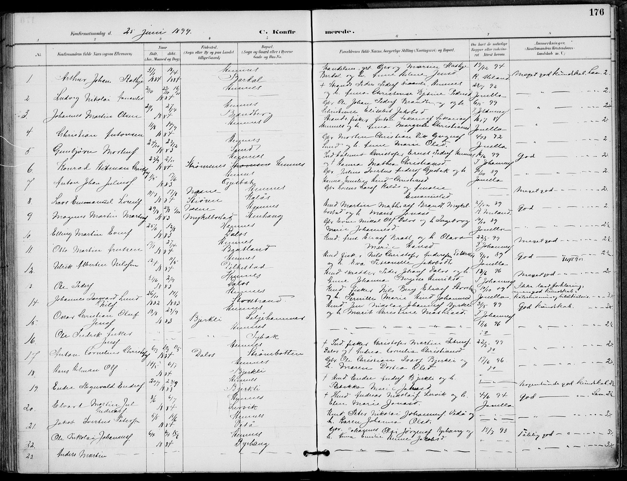 Ministerialprotokoller, klokkerbøker og fødselsregistre - Nordland, SAT/A-1459/825/L0362: Parish register (official) no. 825A16, 1886-1908, p. 176