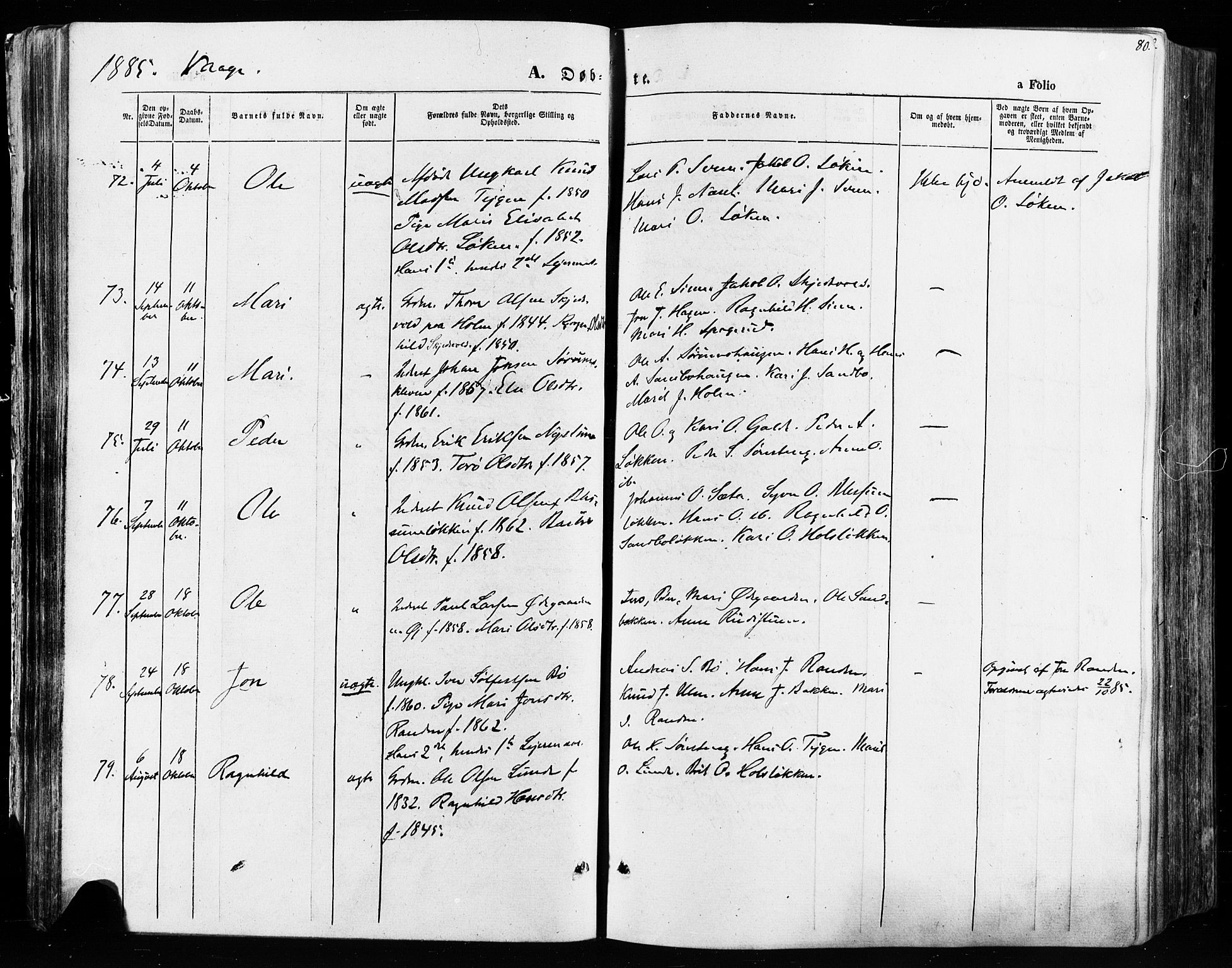 Vågå prestekontor, AV/SAH-PREST-076/H/Ha/Haa/L0007: Parish register (official) no. 7 /1, 1872-1886, p. 80