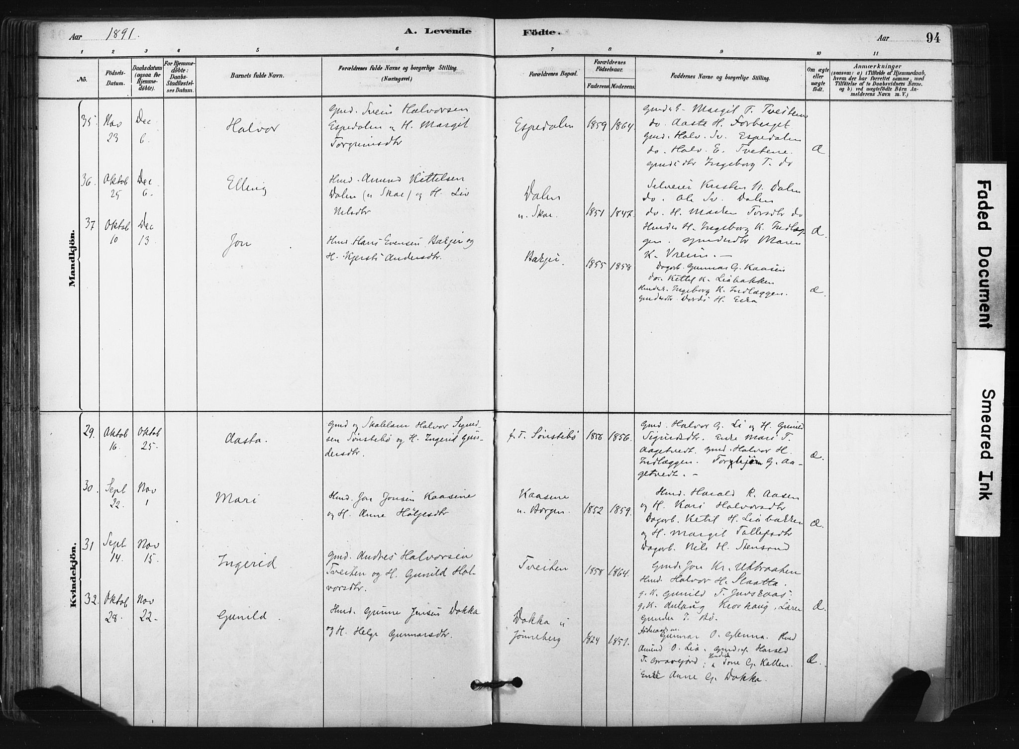 Bø kirkebøker, AV/SAKO-A-257/F/Fa/L0010: Parish register (official) no. 10, 1880-1892, p. 94