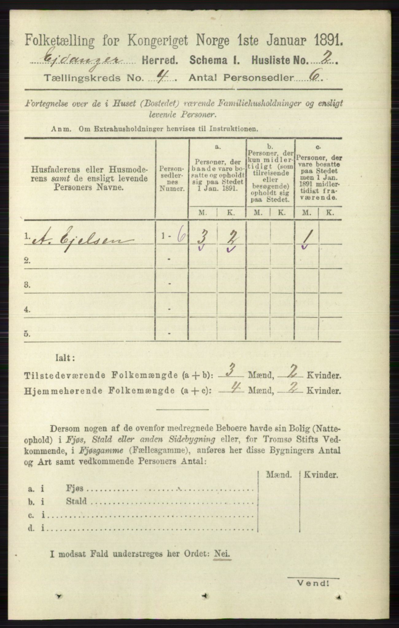 RA, 1891 census for 0813 Eidanger, 1891, p. 1896