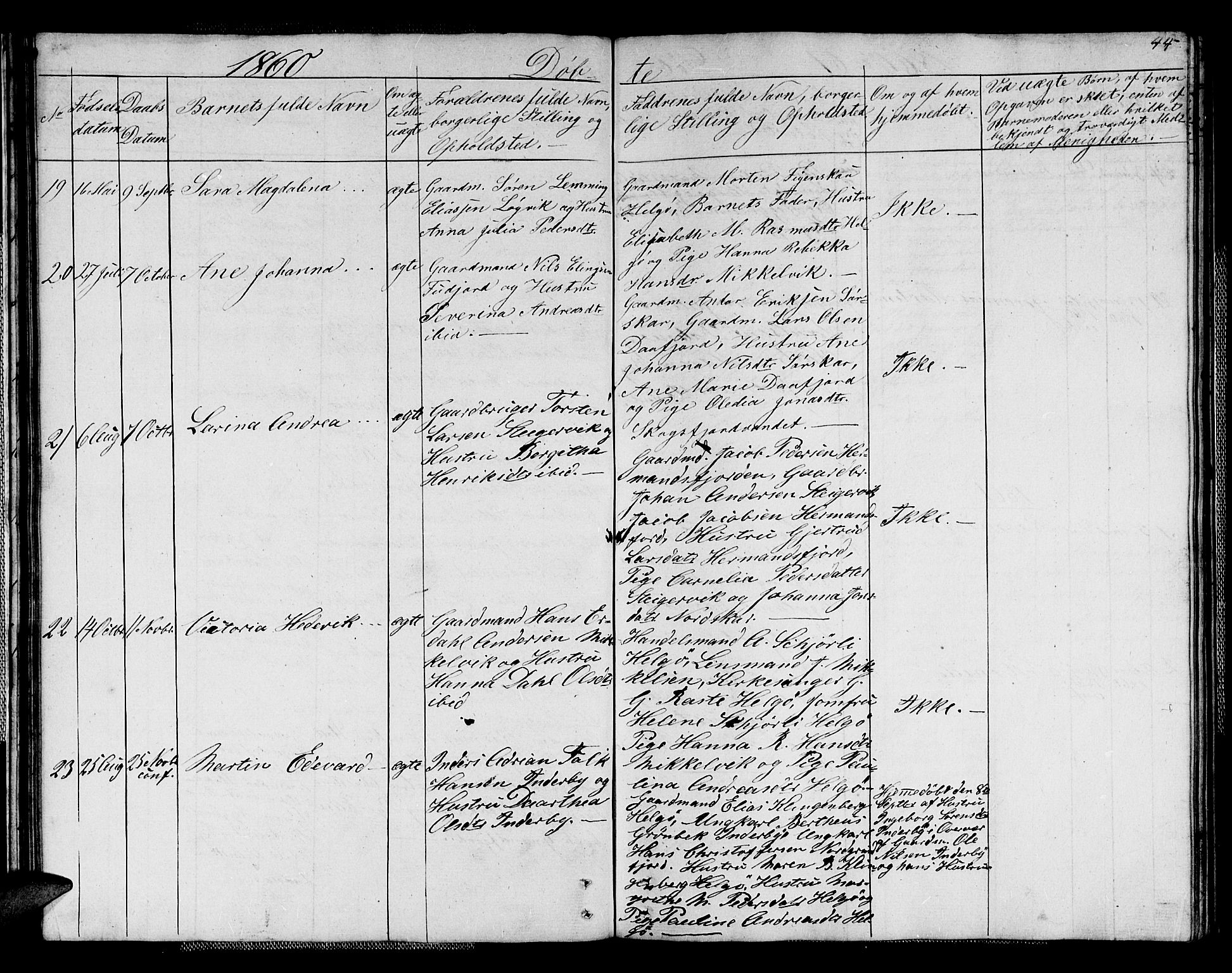 Karlsøy sokneprestembete, AV/SATØ-S-1299/H/Ha/Hab/L0004klokker: Parish register (copy) no. 4, 1845-1870, p. 44