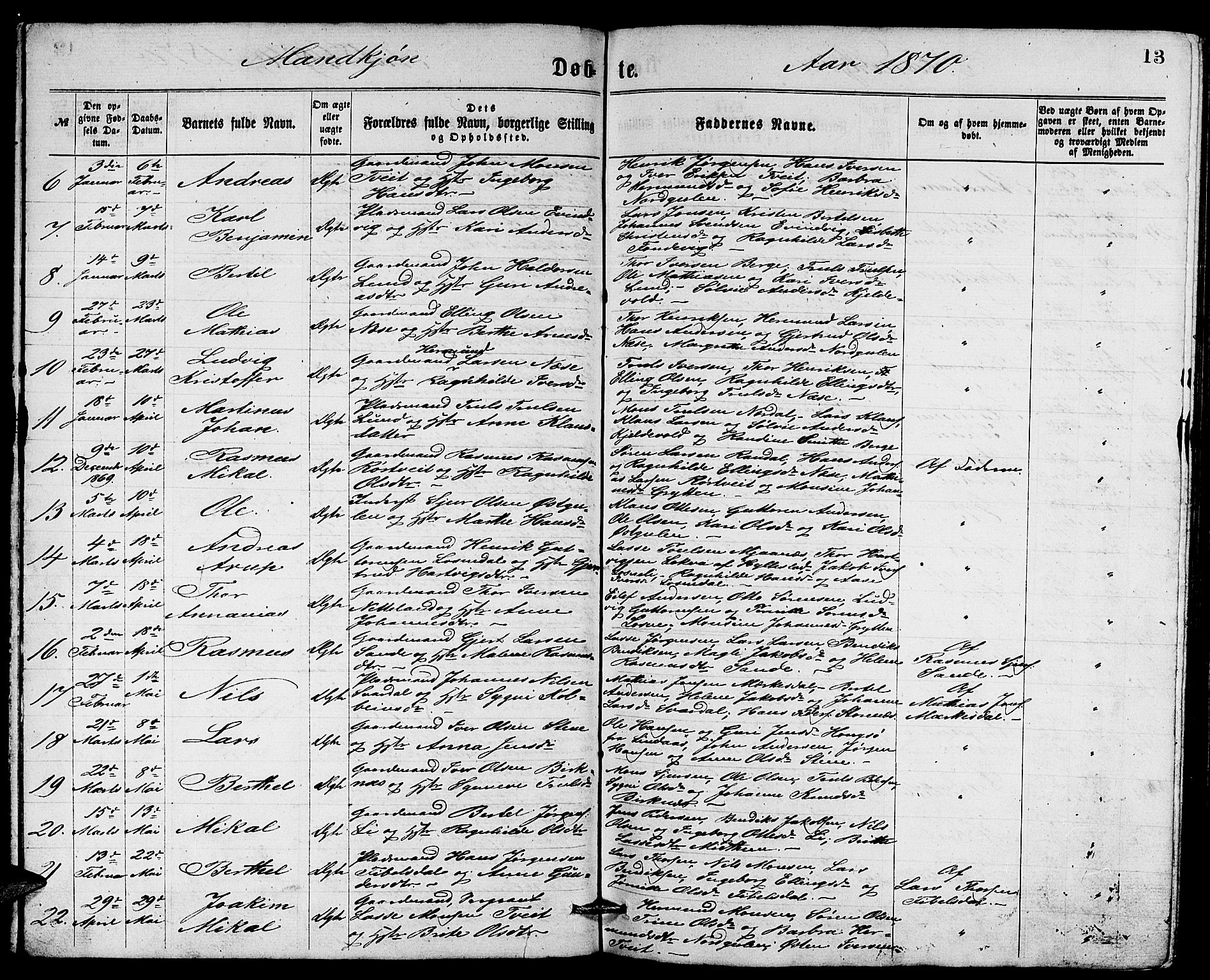 Gulen sokneprestembete, AV/SAB-A-80201/H/Hab/Habb/L0002: Parish register (copy) no. B 2, 1867-1883, p. 13