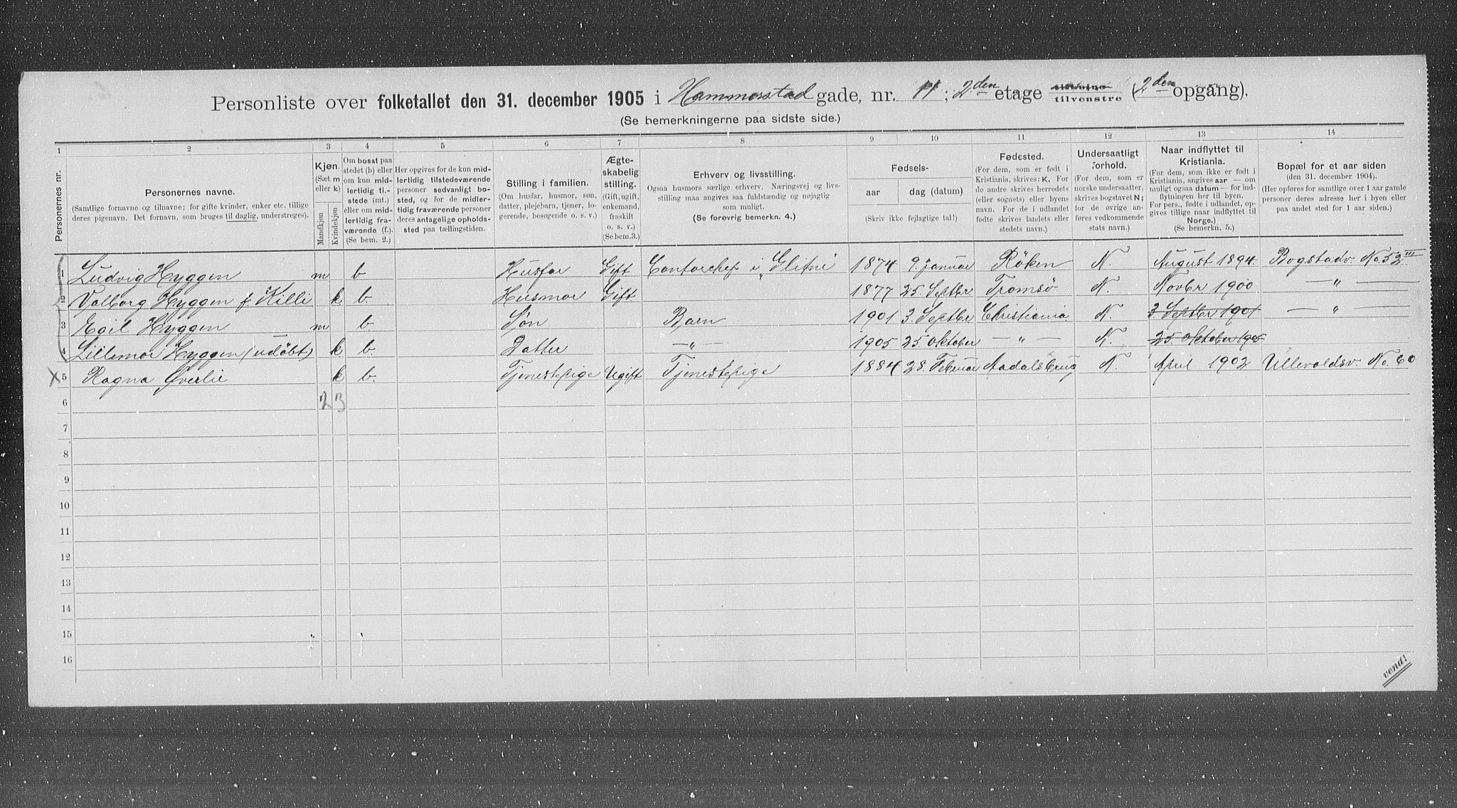 OBA, Municipal Census 1905 for Kristiania, 1905, p. 17854