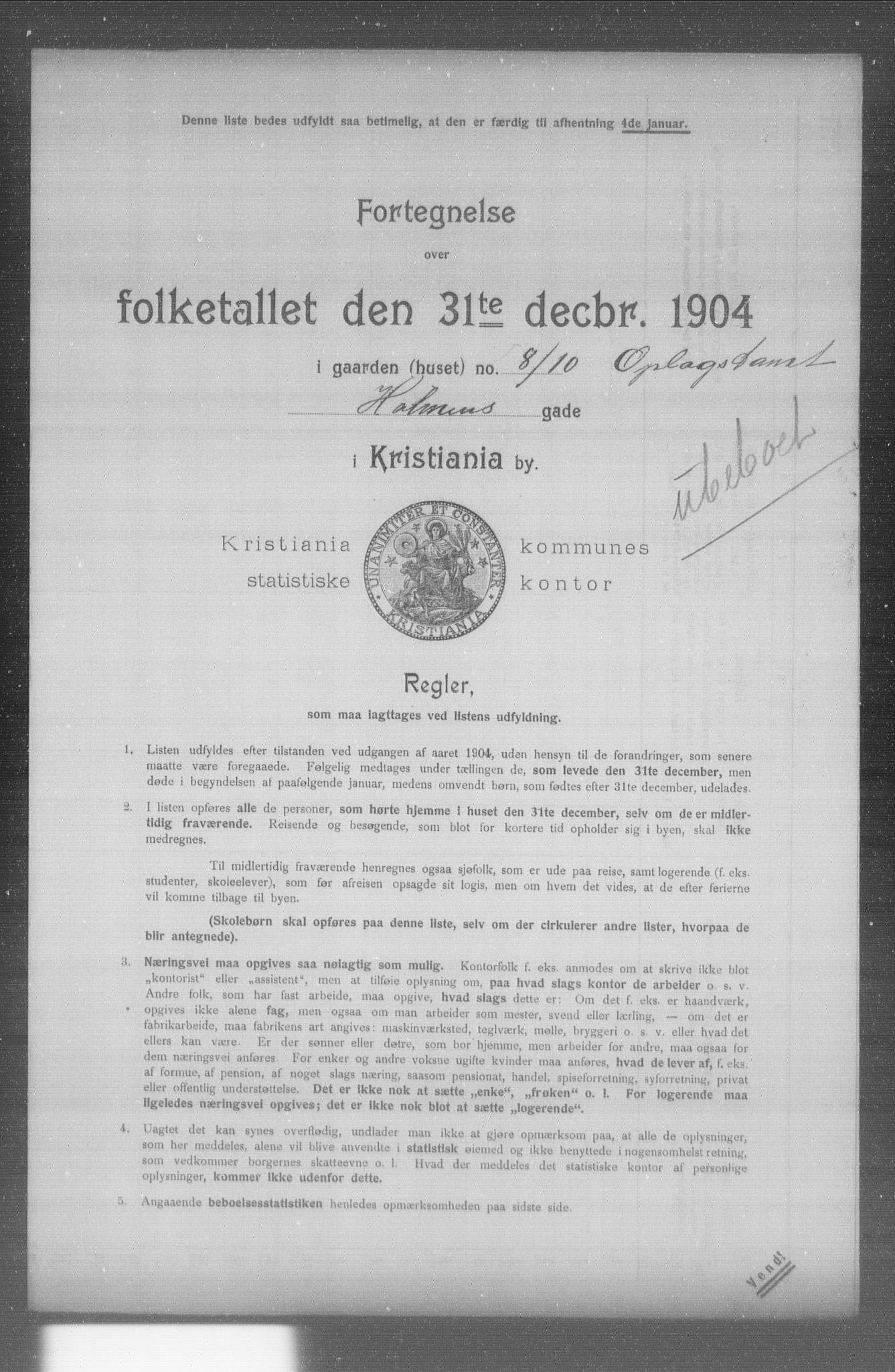 OBA, Municipal Census 1904 for Kristiania, 1904, p. 7864