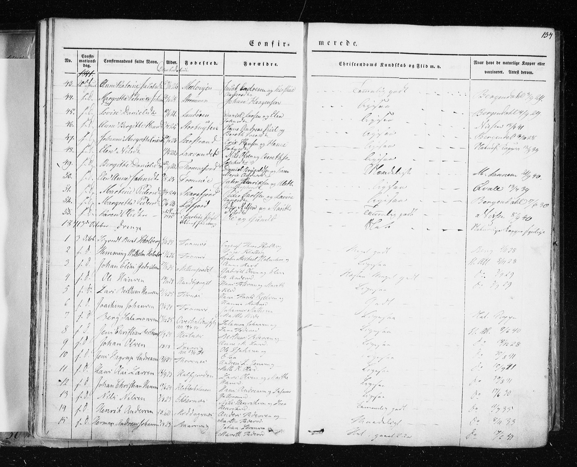 Tromsø sokneprestkontor/stiftsprosti/domprosti, AV/SATØ-S-1343/G/Ga/L0009kirke: Parish register (official) no. 9, 1837-1847, p. 134