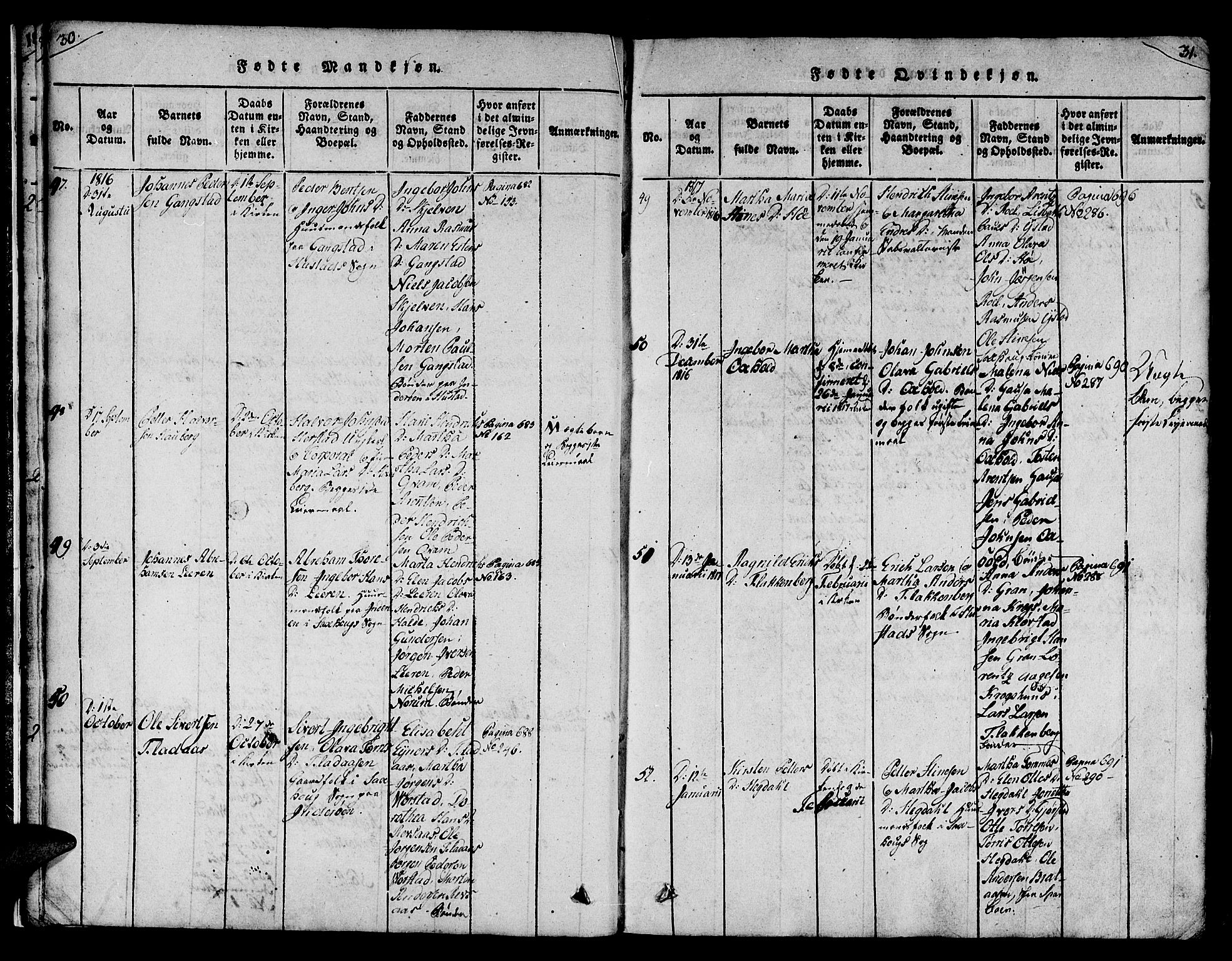 Ministerialprotokoller, klokkerbøker og fødselsregistre - Nord-Trøndelag, SAT/A-1458/730/L0275: Parish register (official) no. 730A04, 1816-1822, p. 30-31