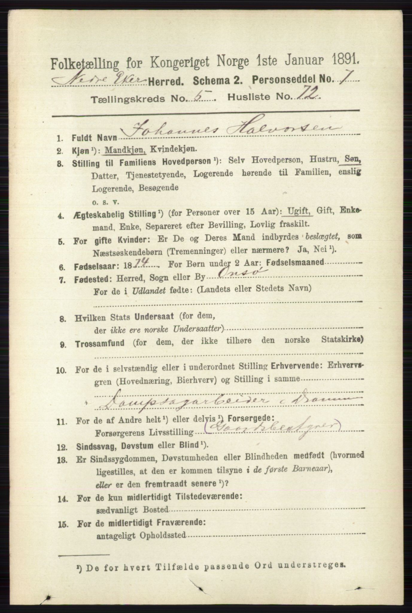 RA, 1891 census for 0625 Nedre Eiker, 1891, p. 2765