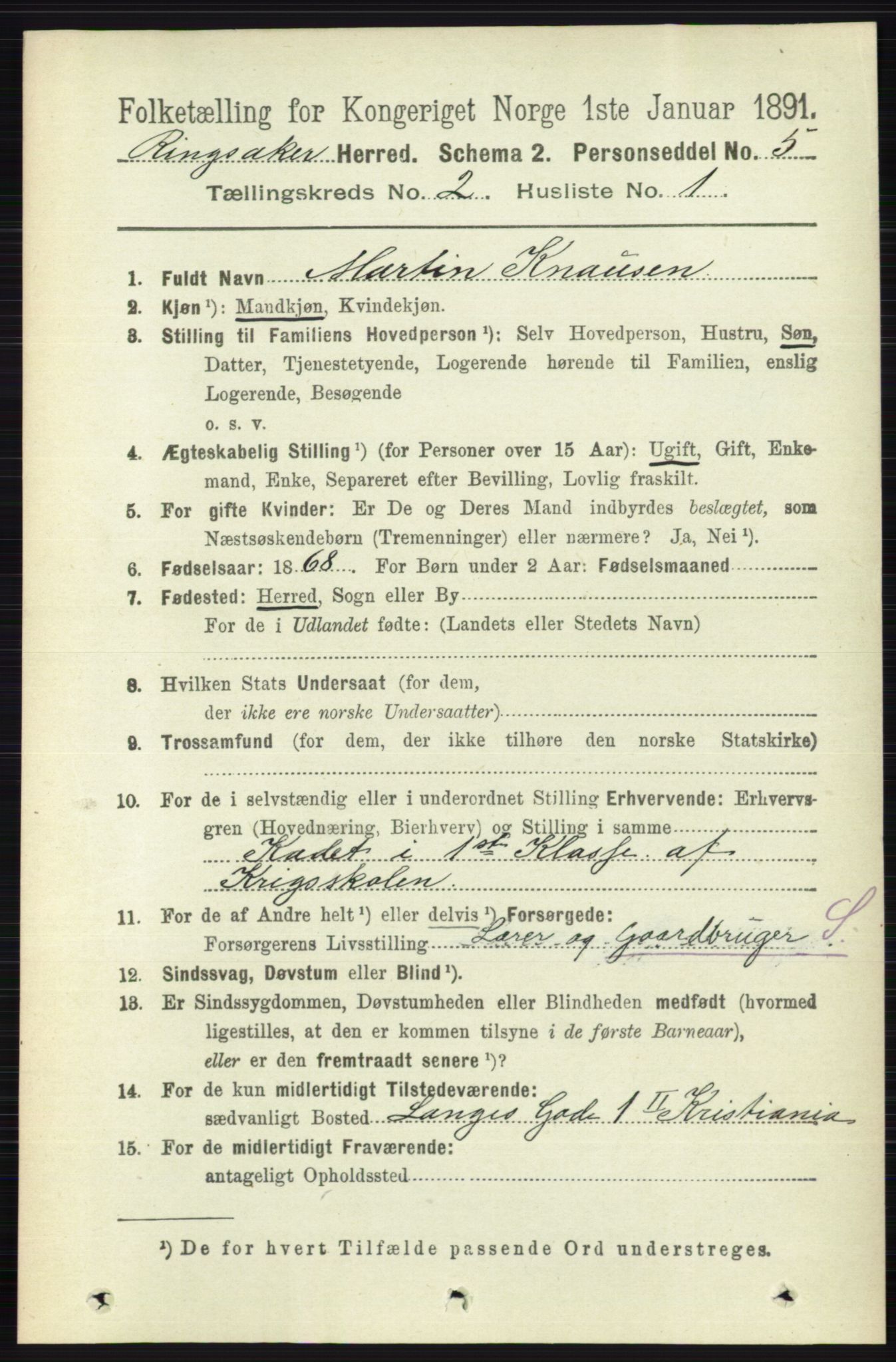 RA, 1891 census for 0412 Ringsaker, 1891, p. 823